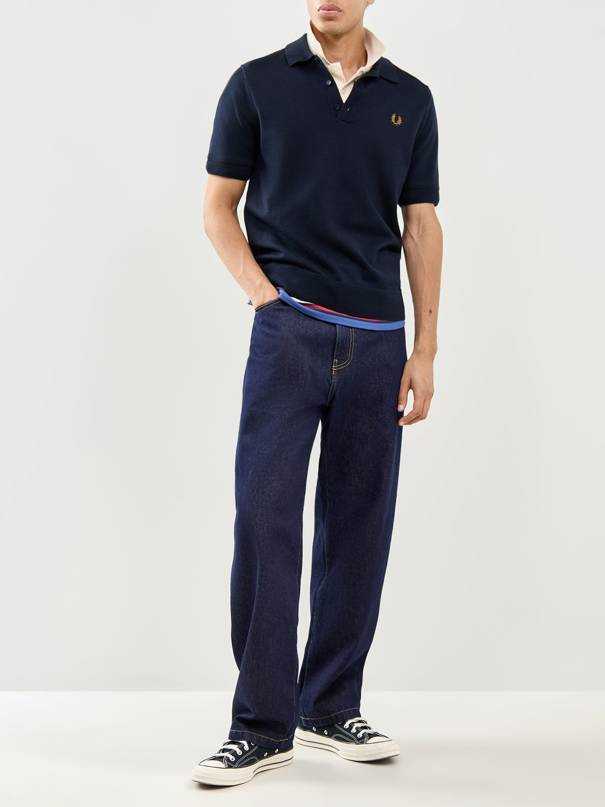 Cotton Knitted Polo Shirt Navy