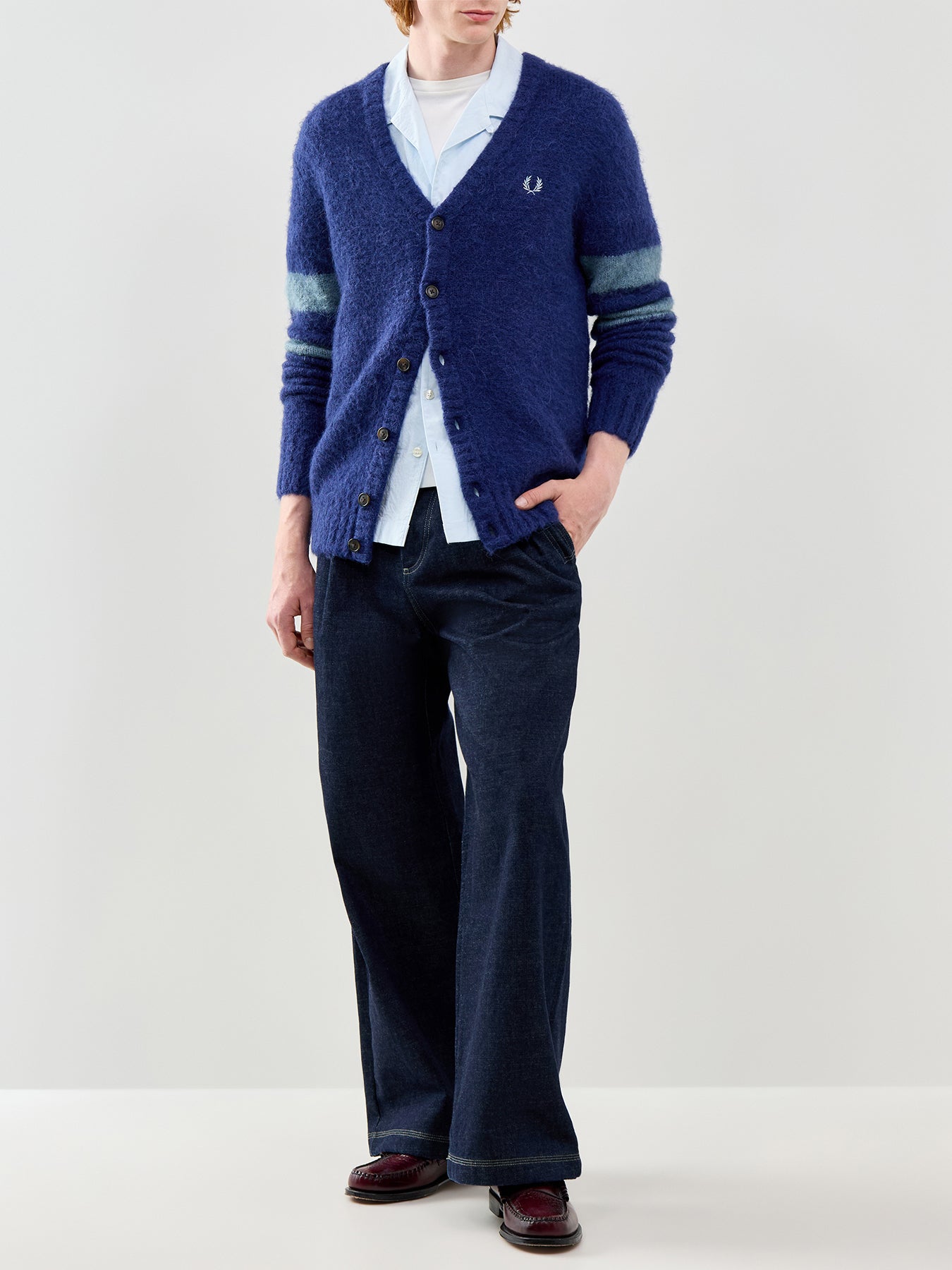 Seersucker Revere Collar Shirt Blue