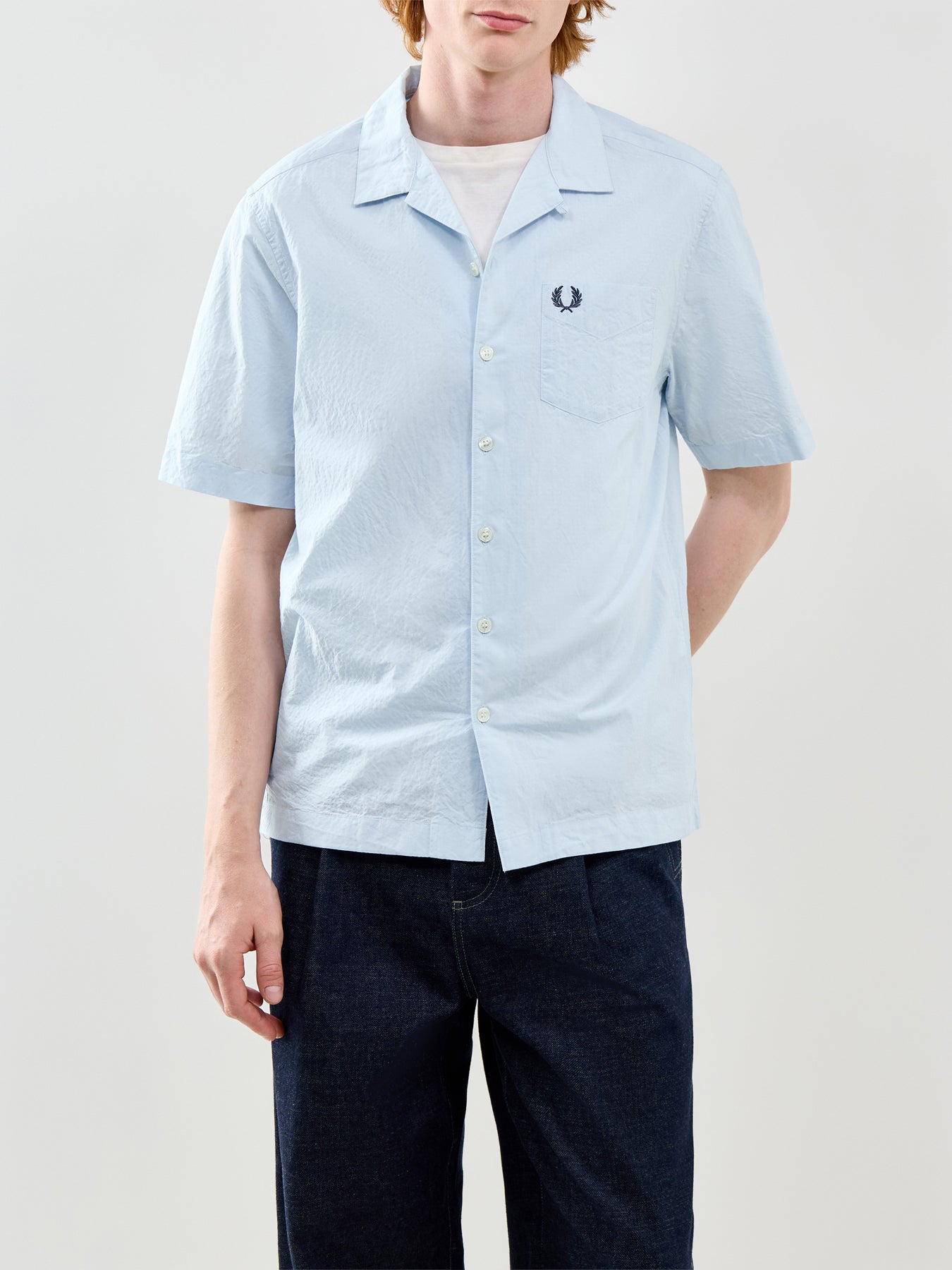 Seersucker Revere Collar Shirt Blue