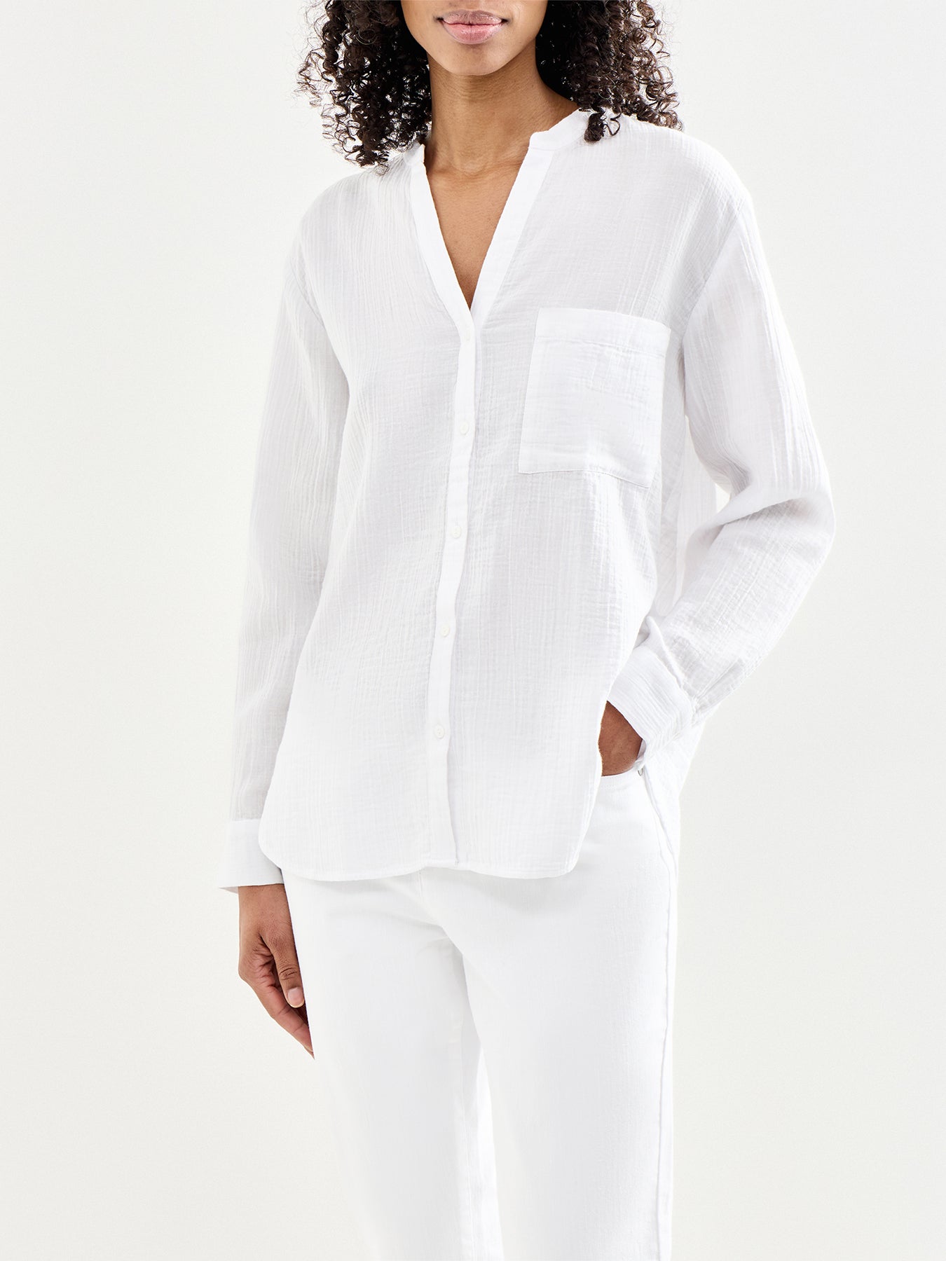 Mandarin Collar Cut Away Shirt White