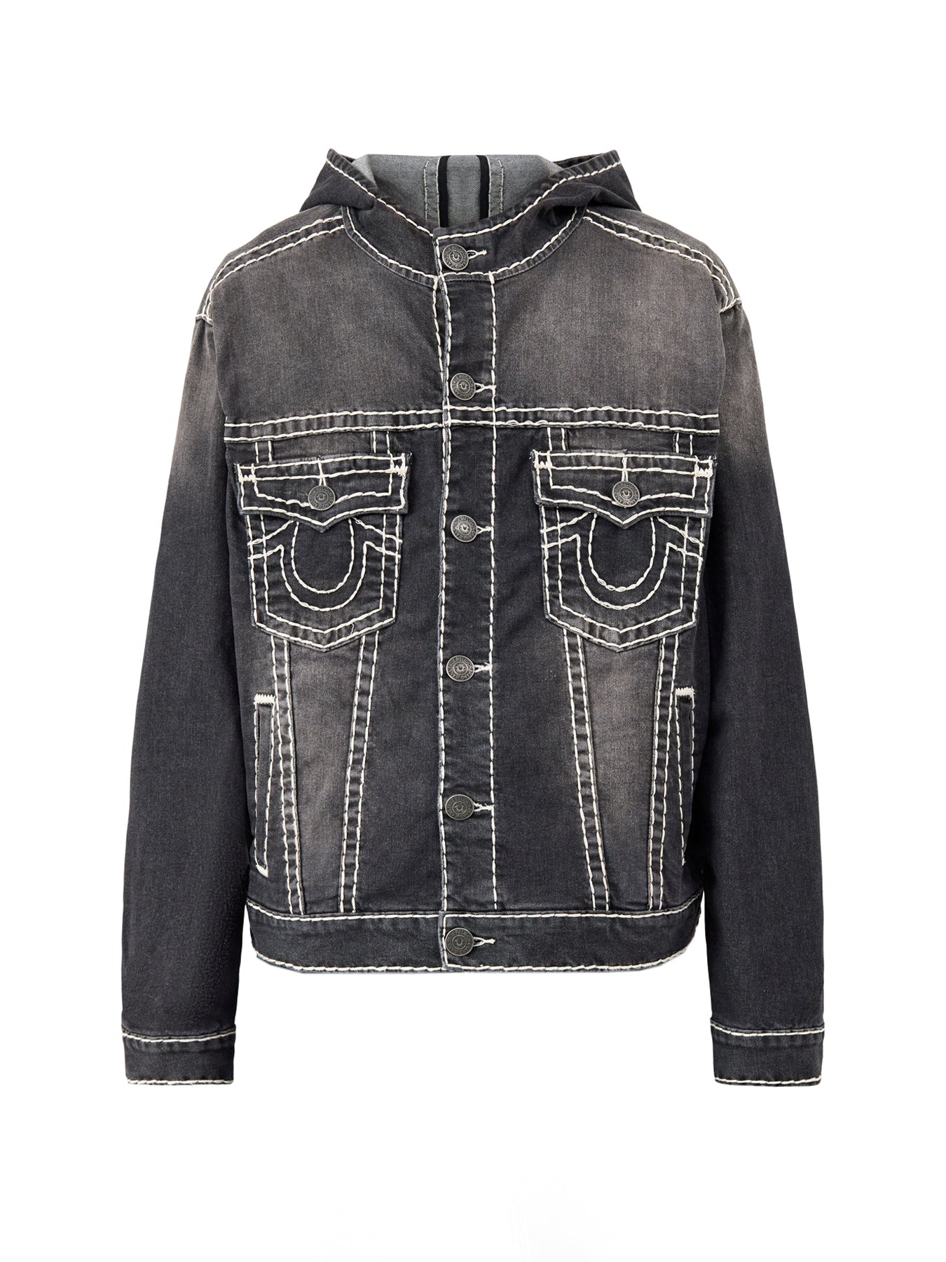 True Religion Super T Hooded Denim Jacket in Black