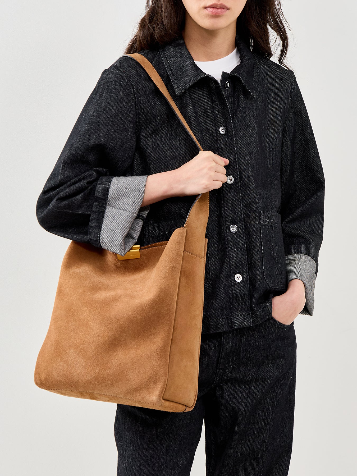 Slouch Leather Shoulder Tote Bag Brown