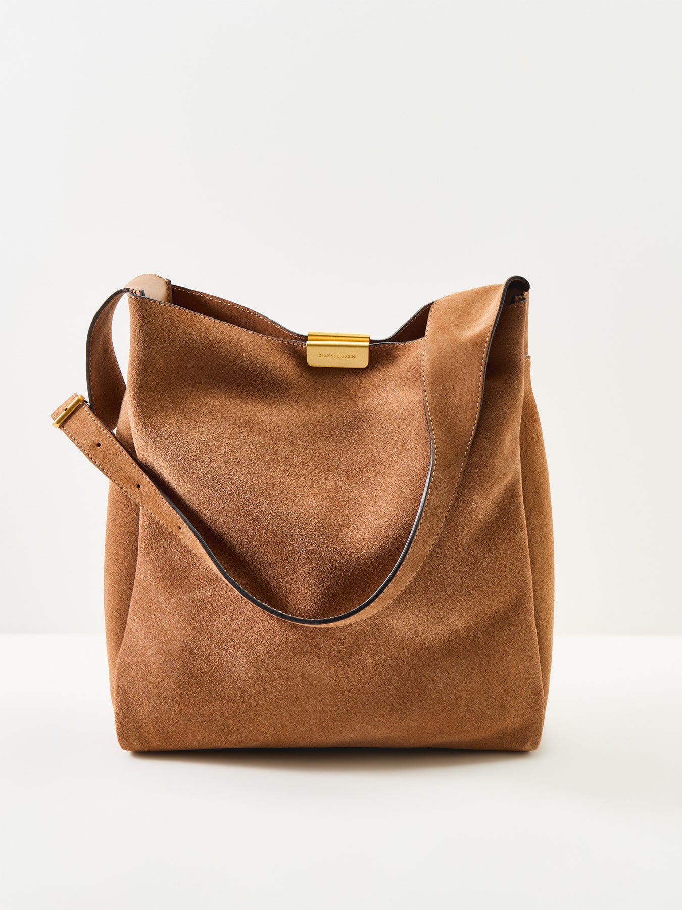 Slouch Leather Shoulder Tote Bag Brown