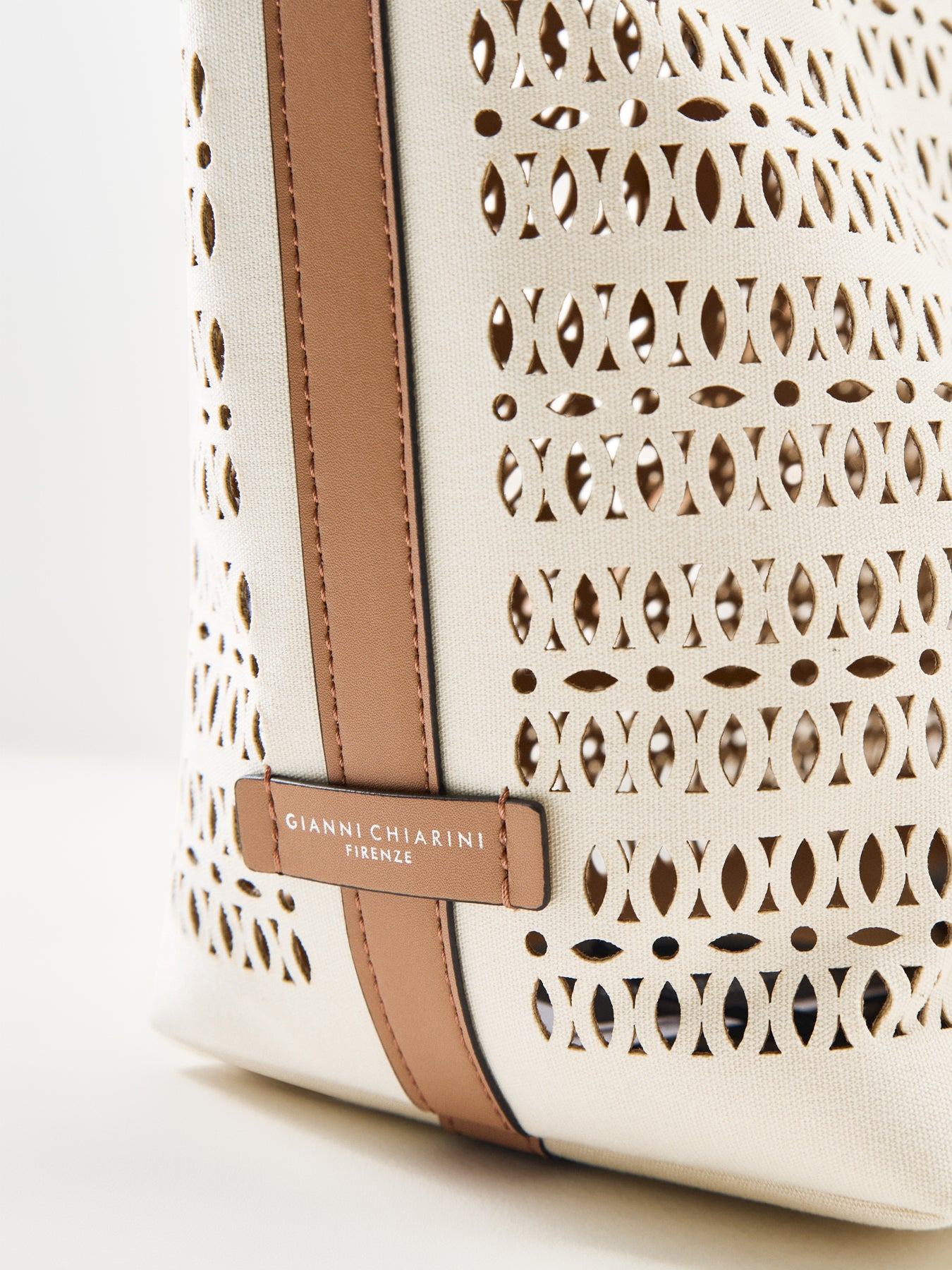 Mashup Laser Cut Leather Tote Bag Cream