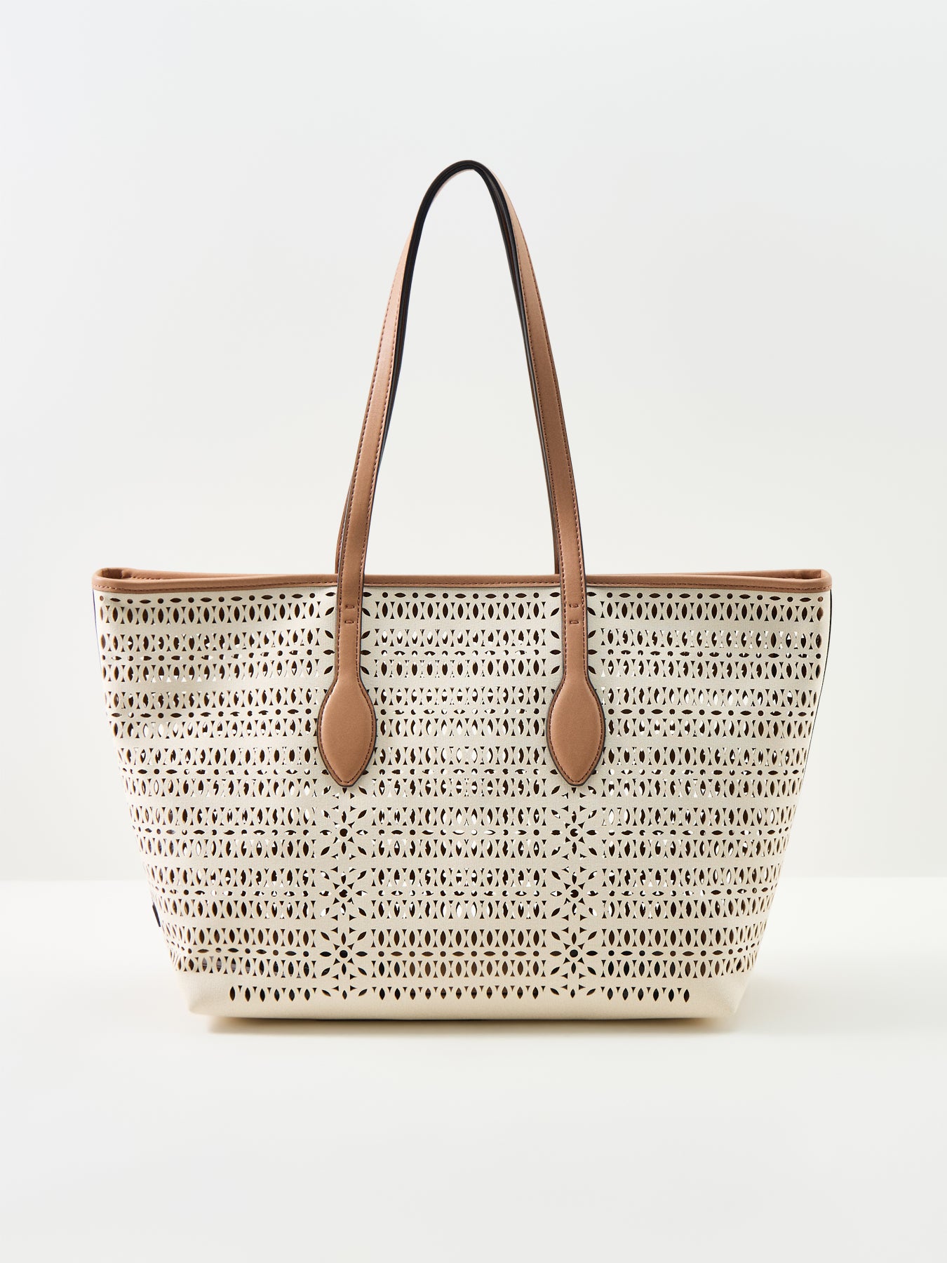 Mashup Laser Cut Leather Tote Bag Cream
