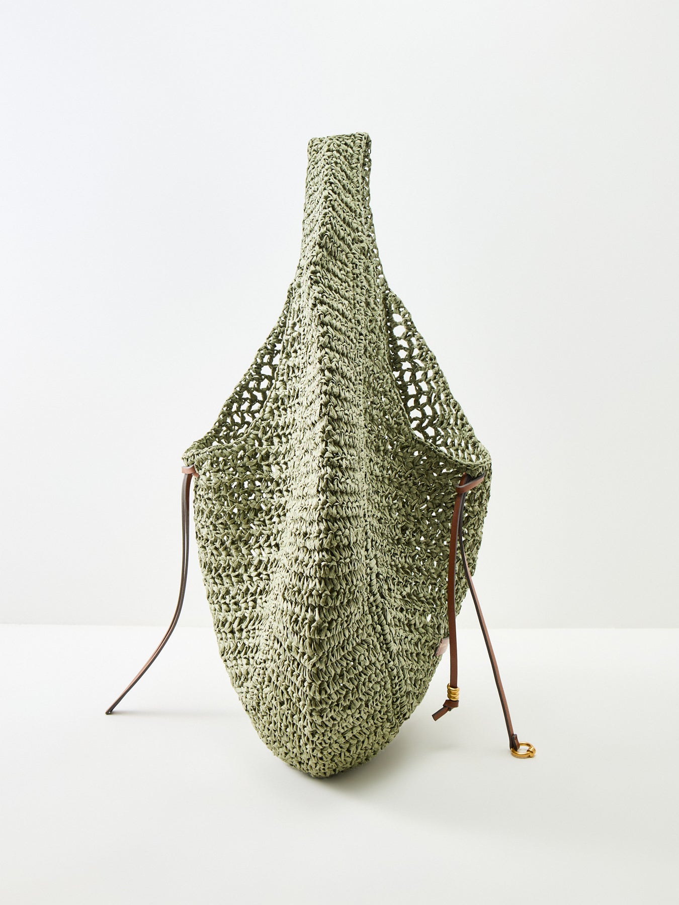 Nefeli Round Paper Straw Shoulder Bag Green