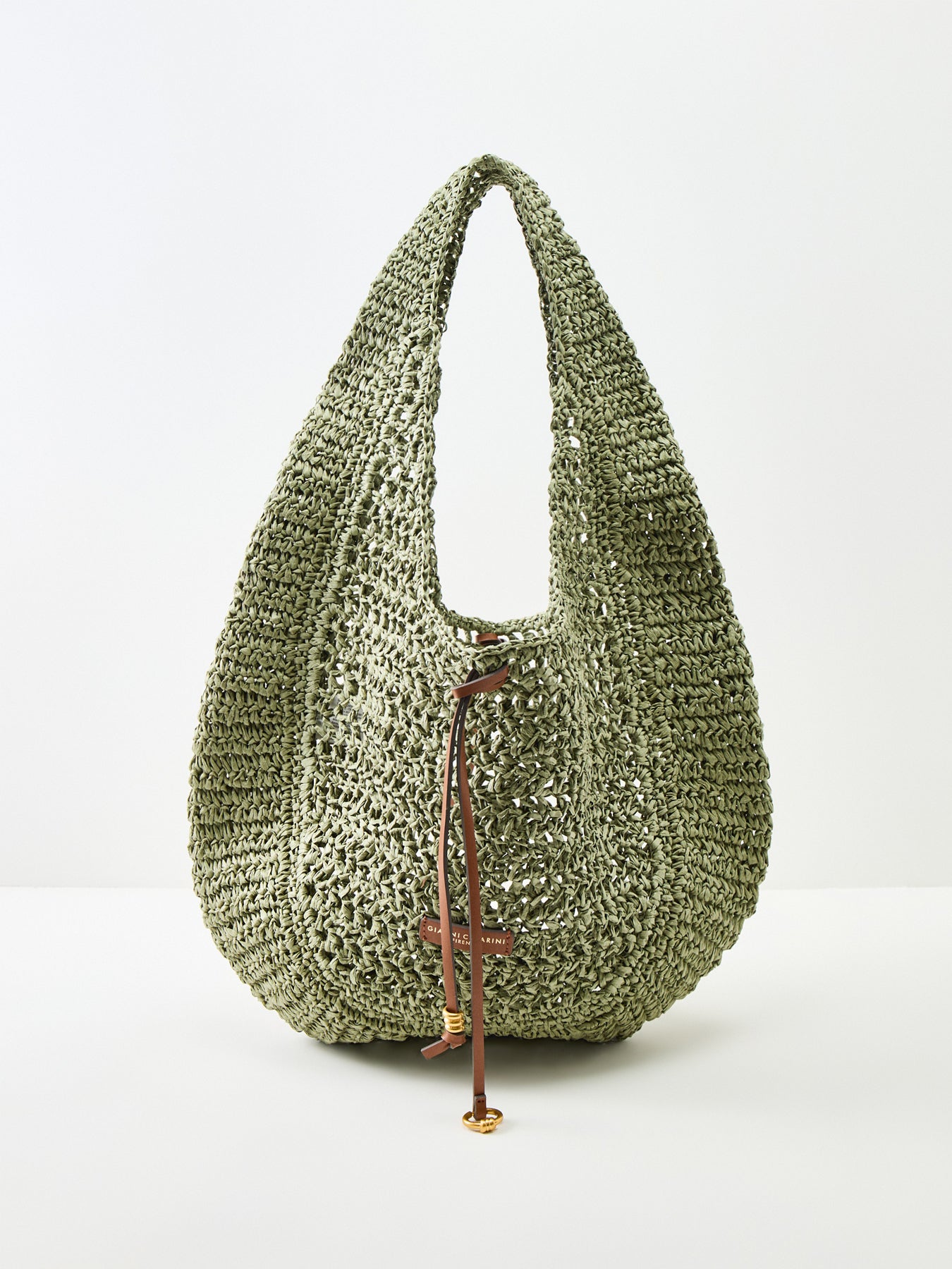 Nefeli Round Paper Straw Shoulder Bag Green