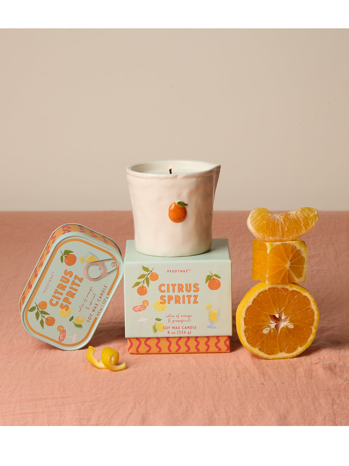 Orange Embossed Ceramic Candle Citrus Spritz 226g