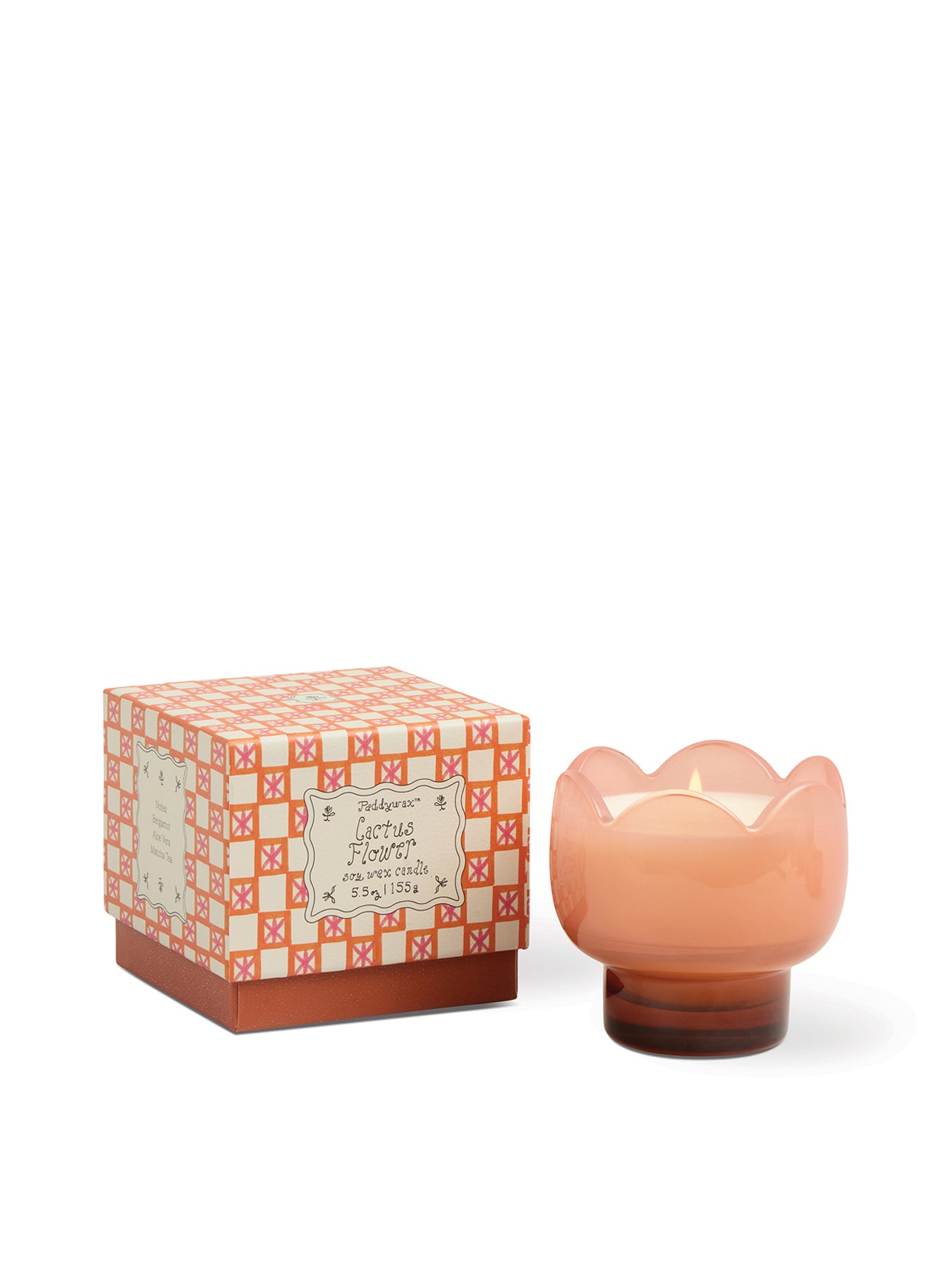 Pink & Burnt Orange Glass Candle Cactus Flower 155g