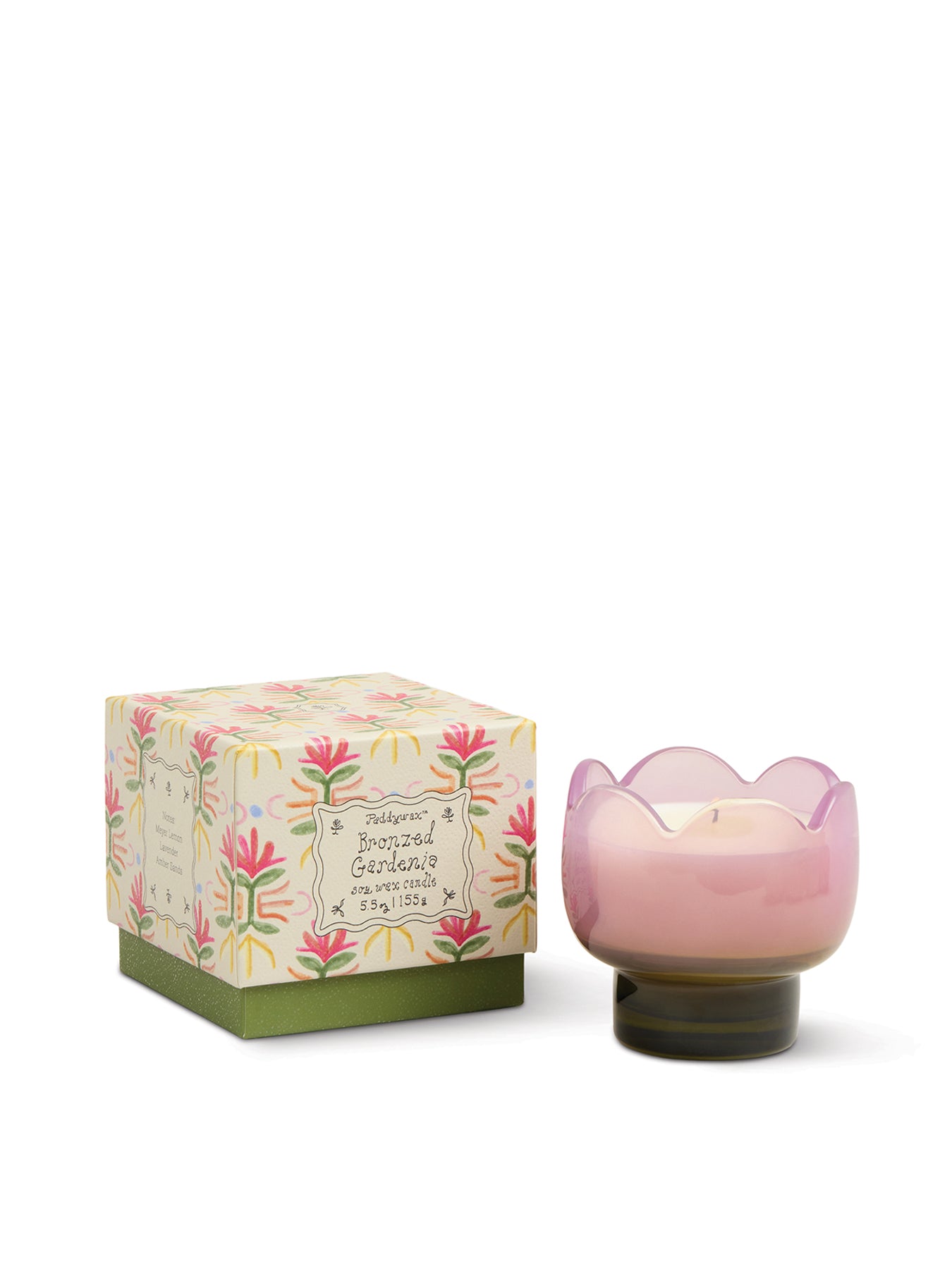Purple & Green Glass Candle Bronzed Gardenia 155g