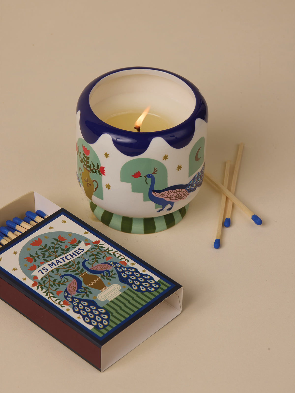 A Dopo Peacock Ceramic Candle