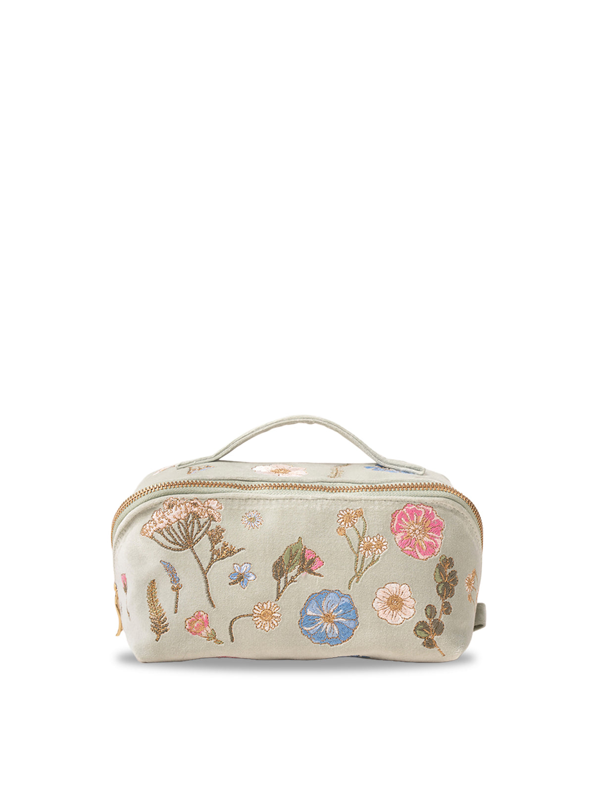 Pressed Flowers Open Flat Makeup Bag Sage