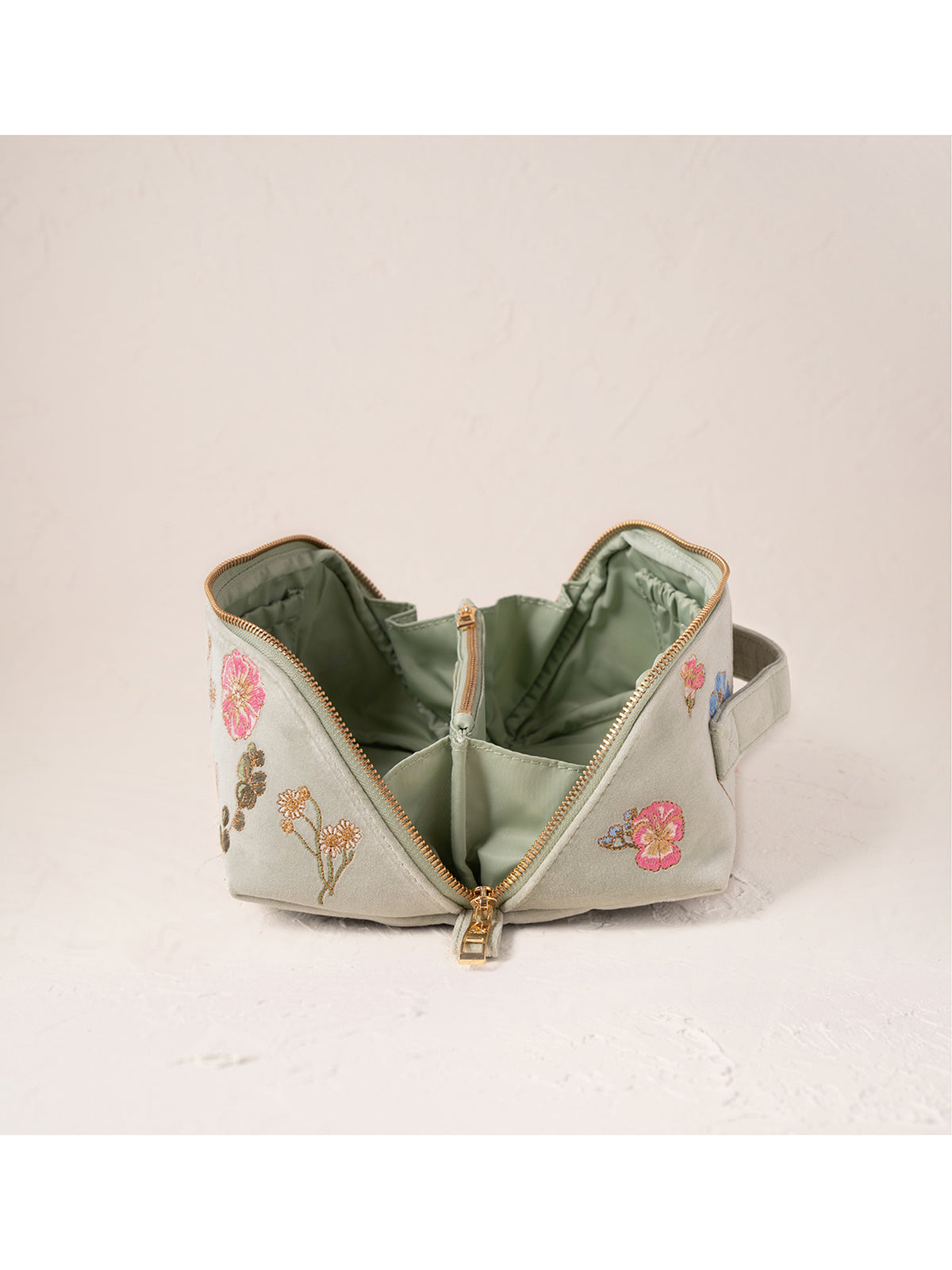 Pressed Flowers Open Flat Makeup Bag Sage