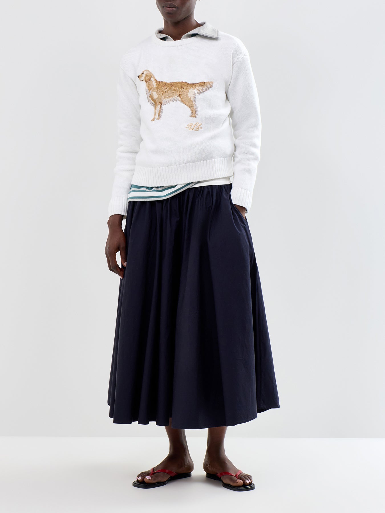Dog Print Crew Neck Sweater Cream