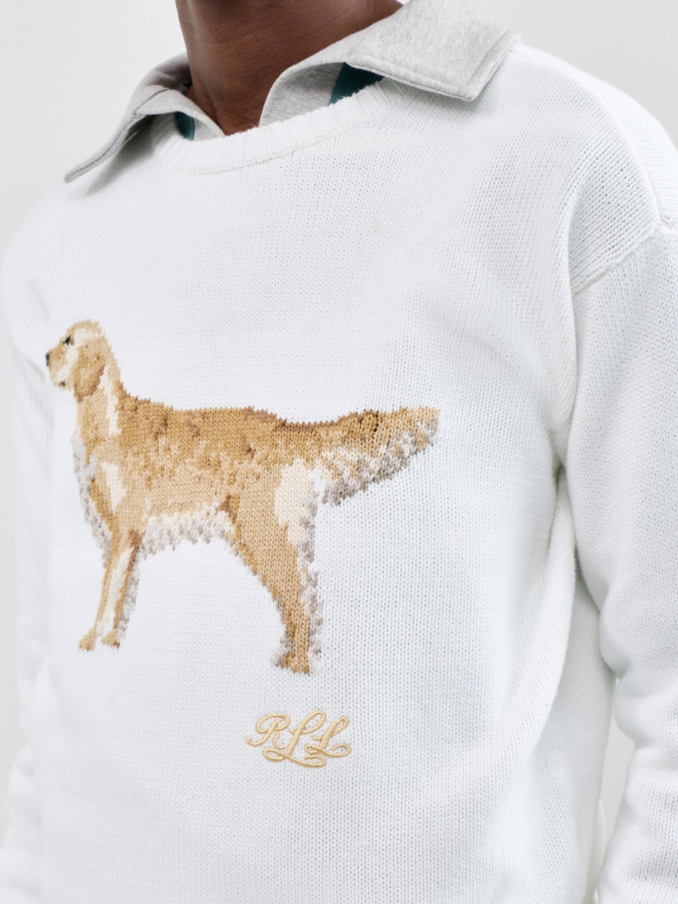 Dog Print Crew Neck Sweater Cream