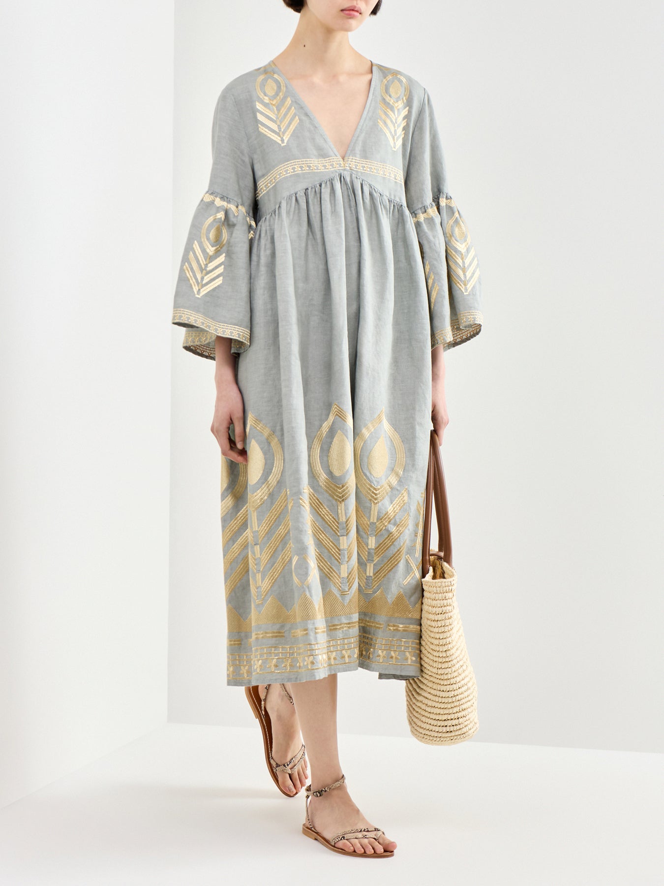 Feather Linen Midi Dress Grey