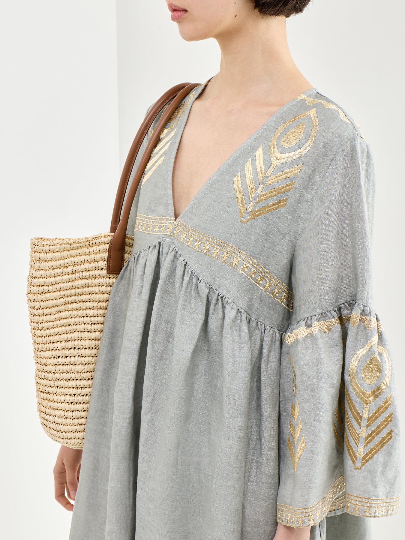 Feather Linen Midi Dress Grey