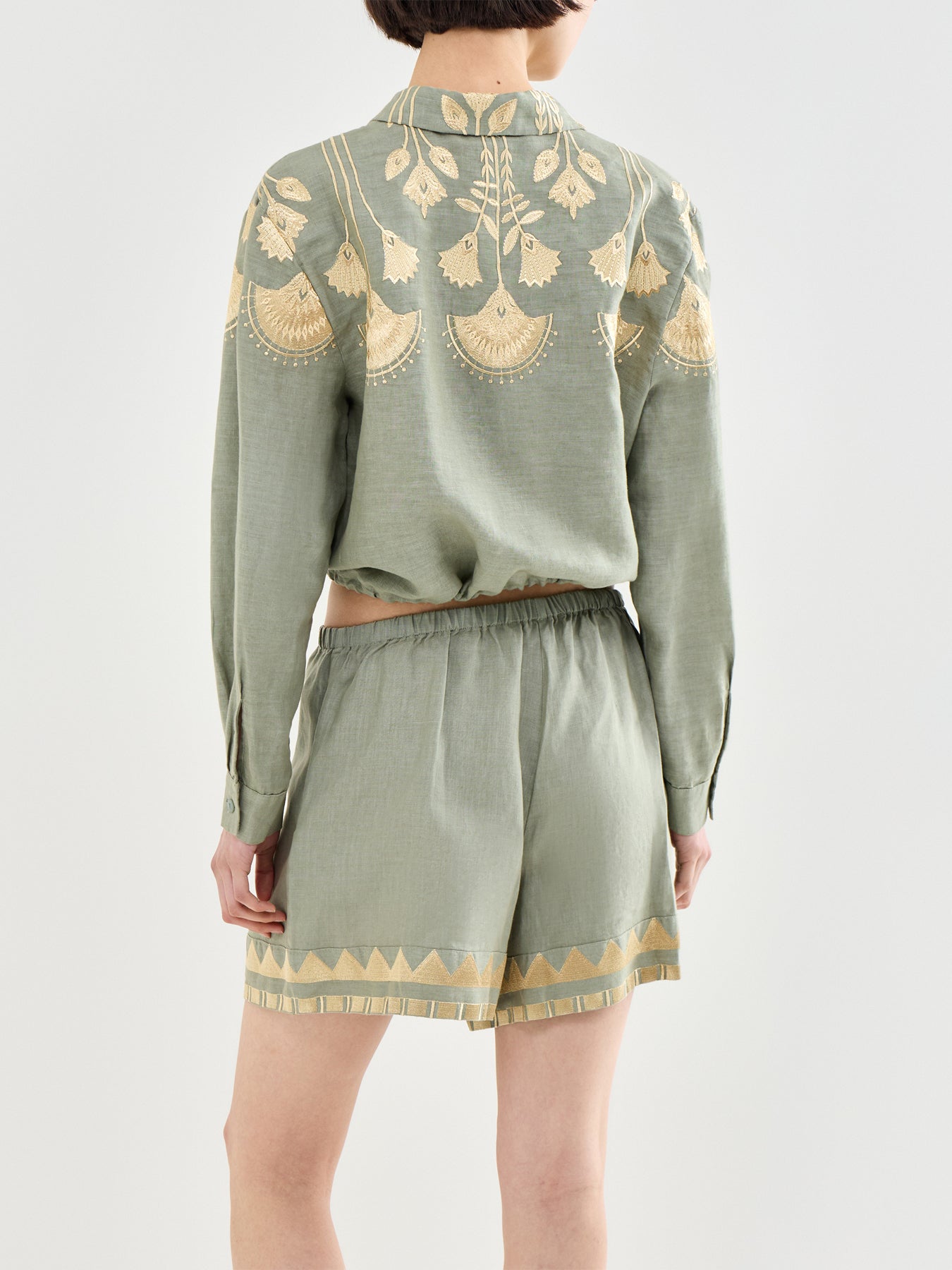Papyrus Cropped Linen Shirt Khaki