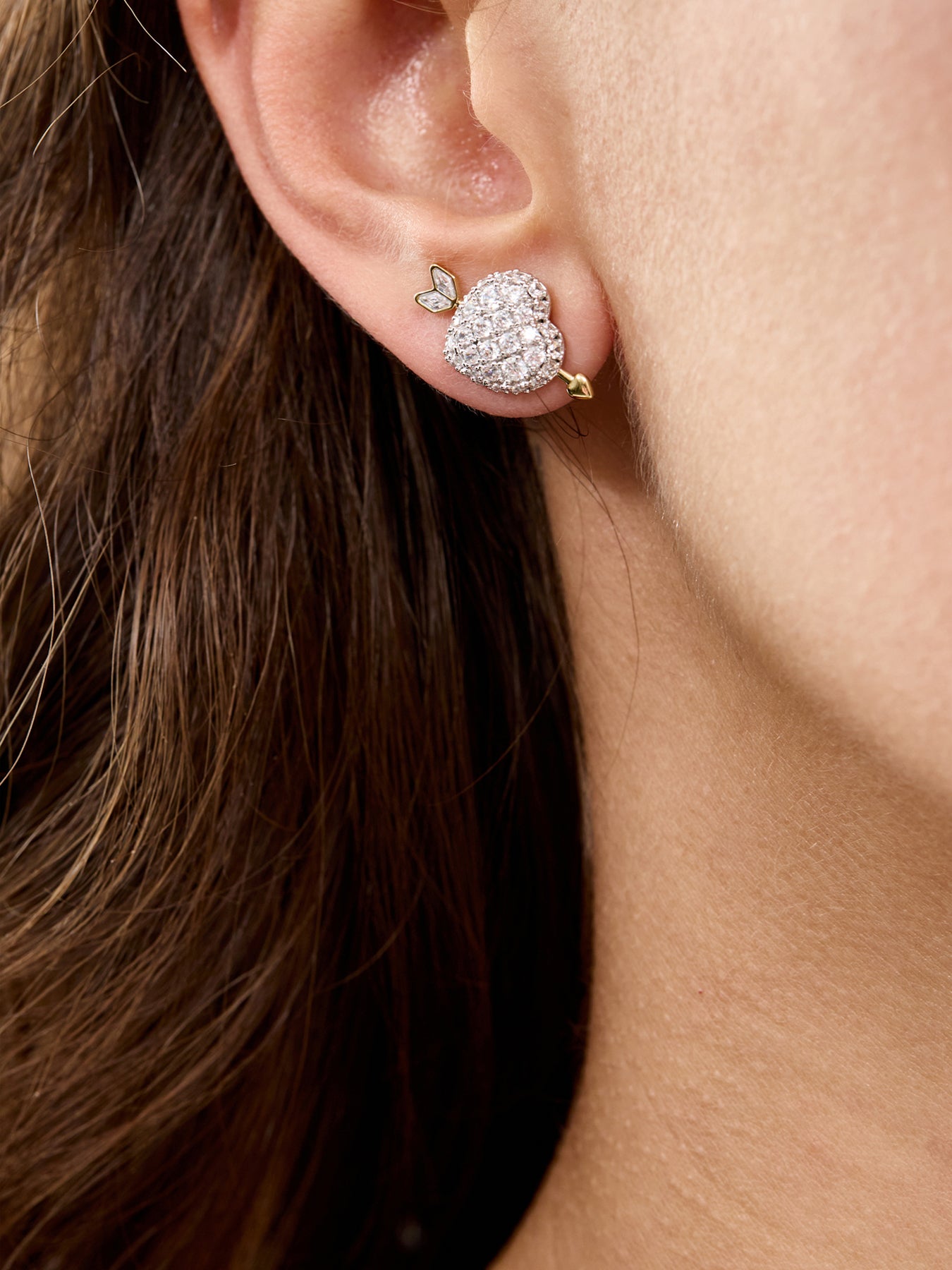Crystal Heart Stud Earrings Silver
