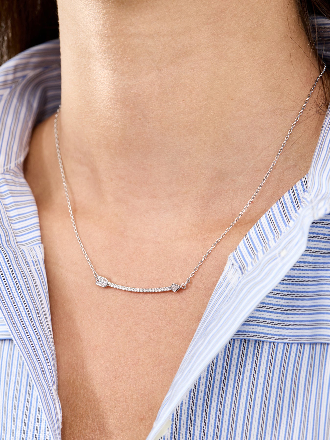 Crystal Arrow Pendant Necklace Silver