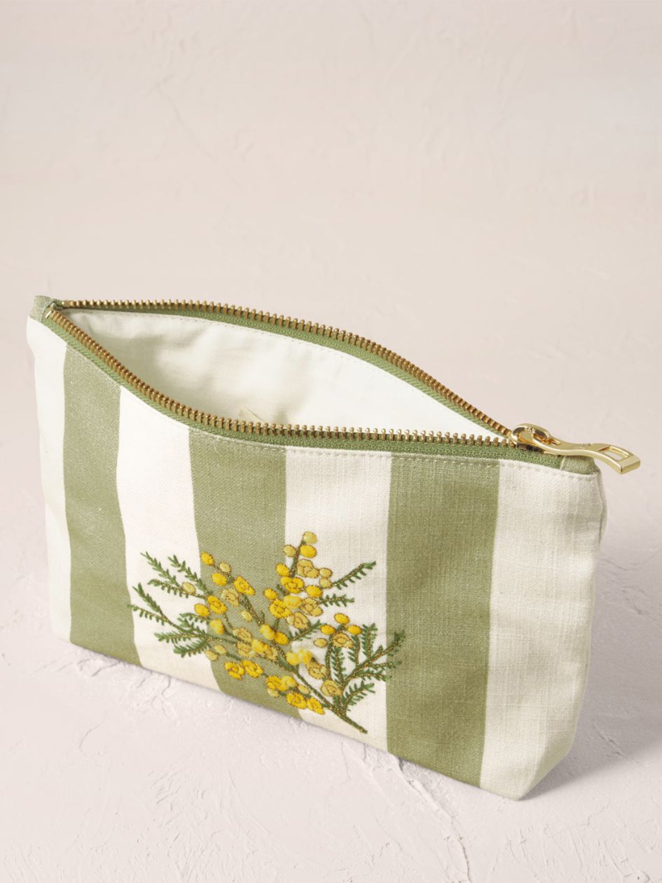 Mimosa Stripe Cotton Mini Pouch Green