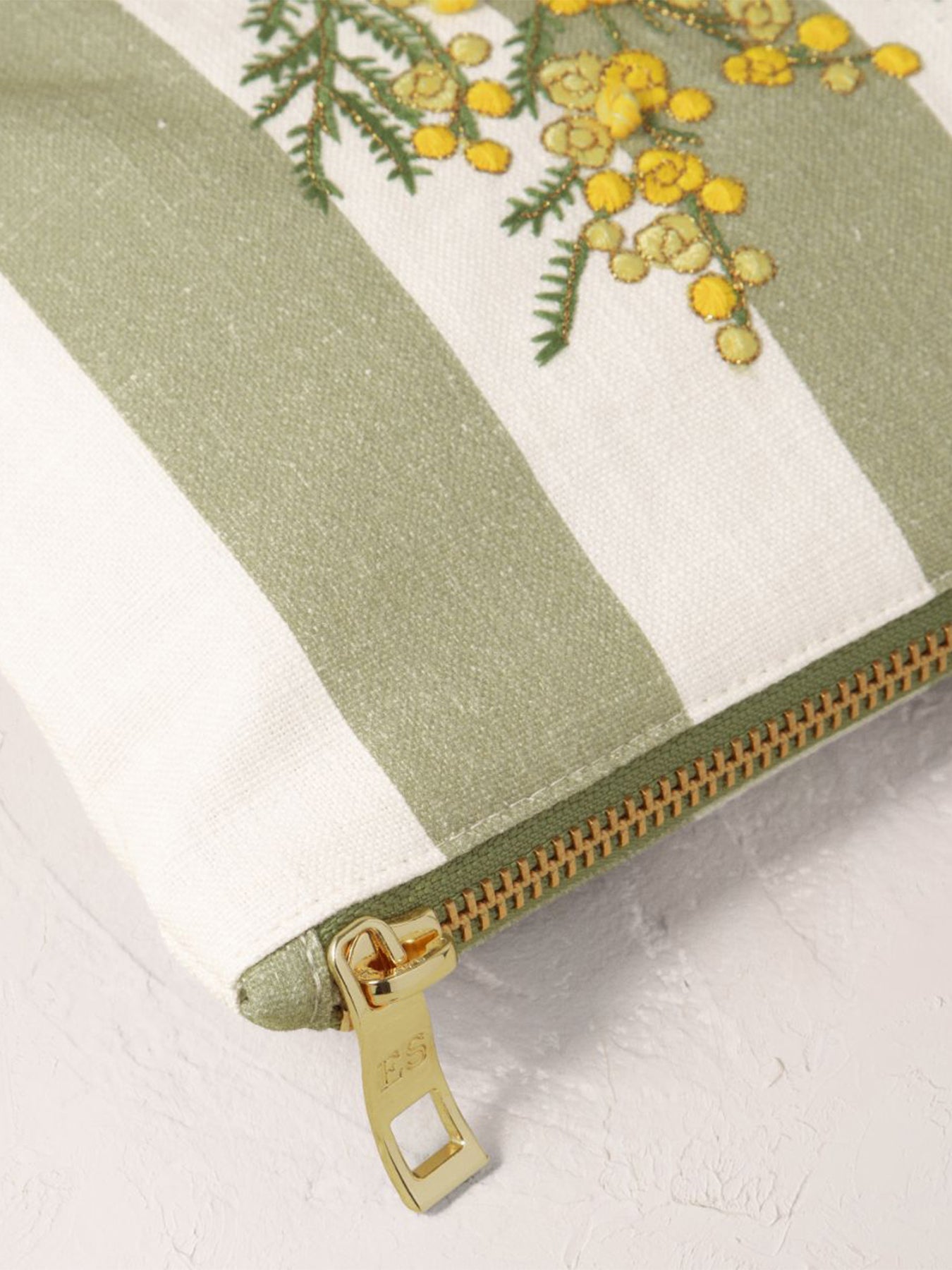 Mimosa Stripe Cotton Mini Pouch Green