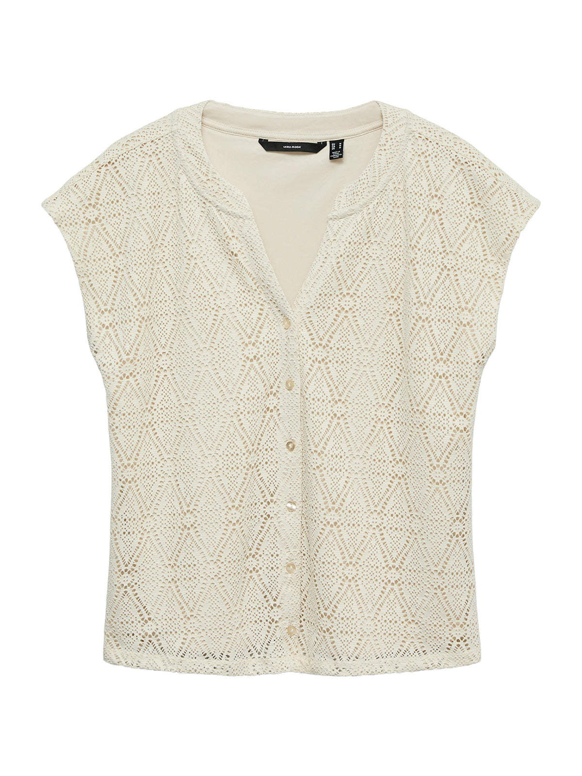 V-Neck Short Sleeve Top Beige