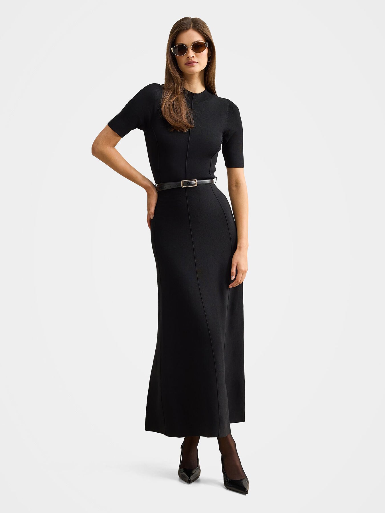 Josie A-line Knitted Midi Dress Black