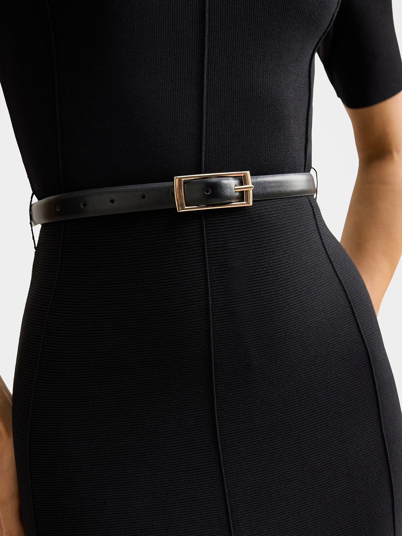 Josie A-line Knitted Midi Dress Black