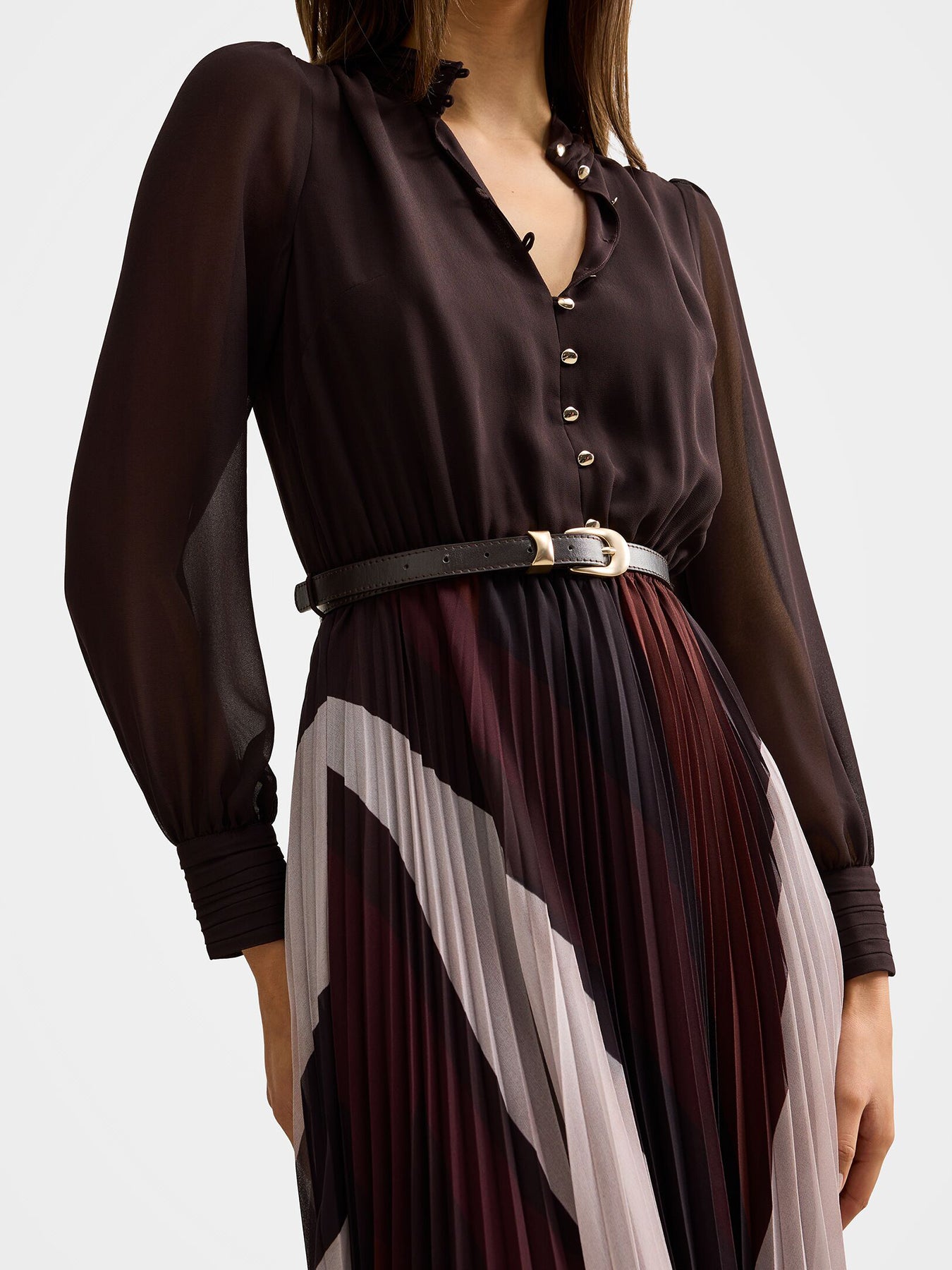 Anya Long Sleeve Pleated Midi Dress