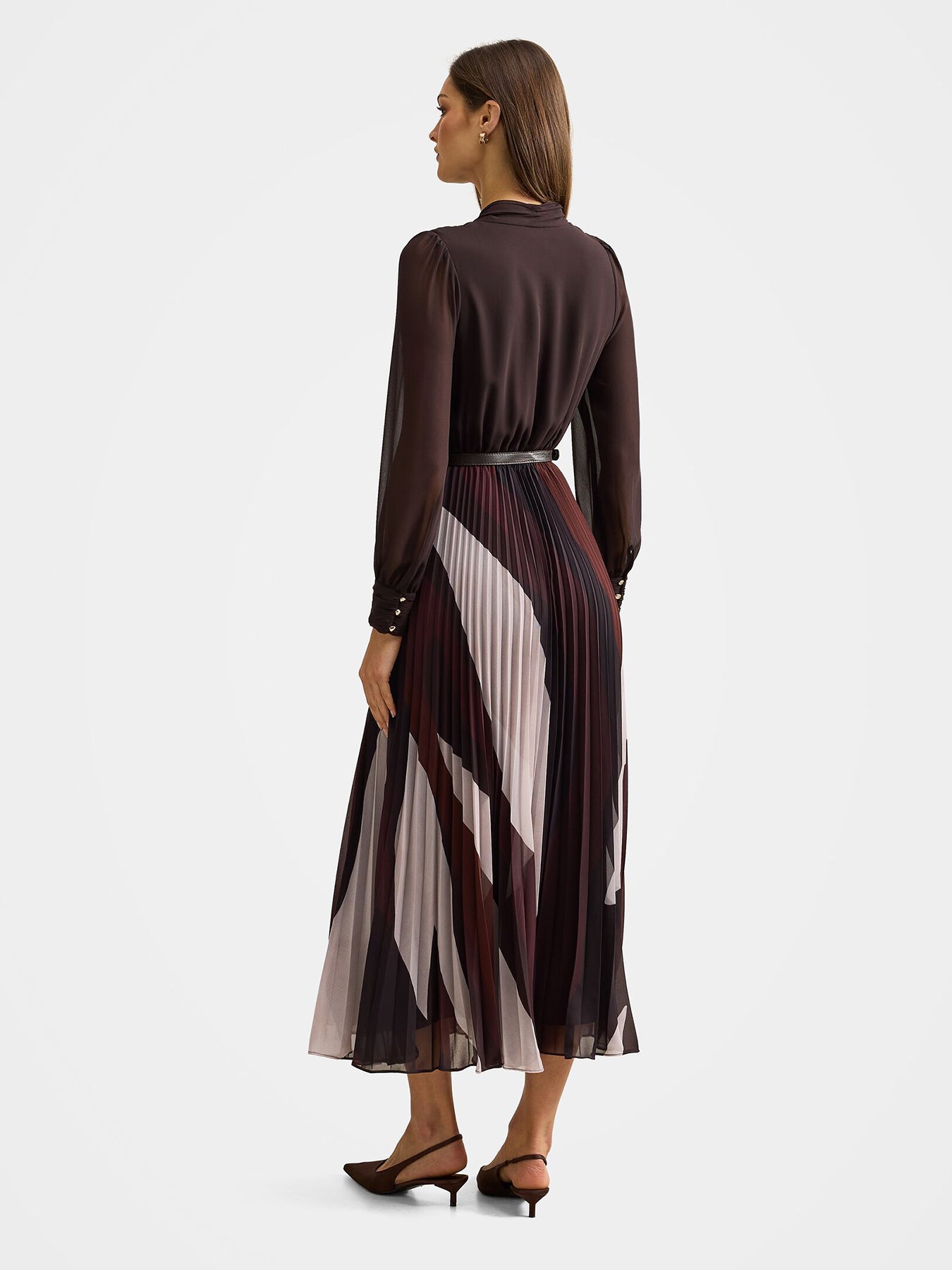 Anya Long Sleeve Pleated Midi Dress