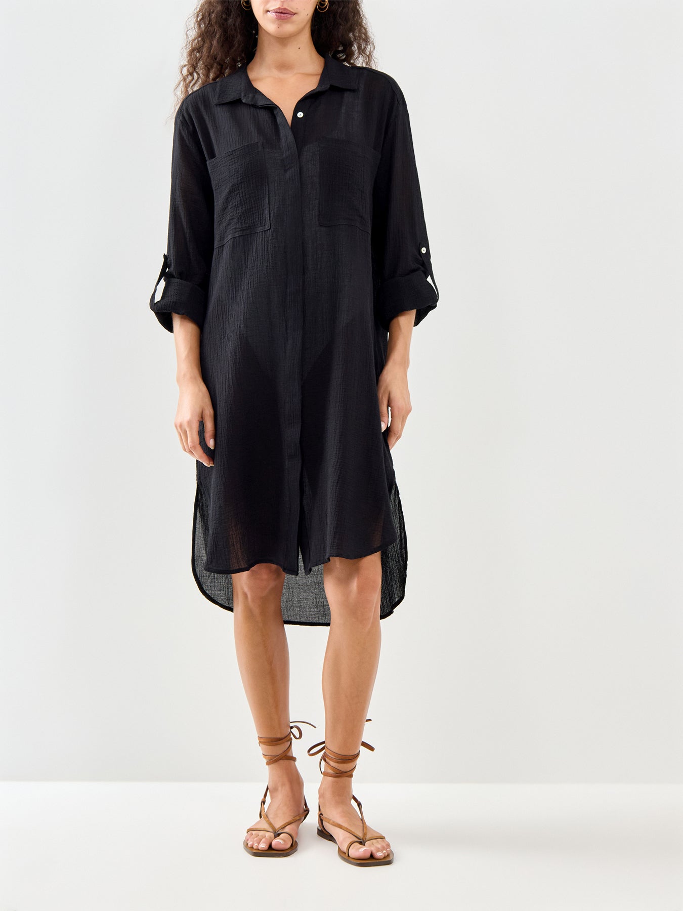 Crinkle Twill Beach Shirt Black