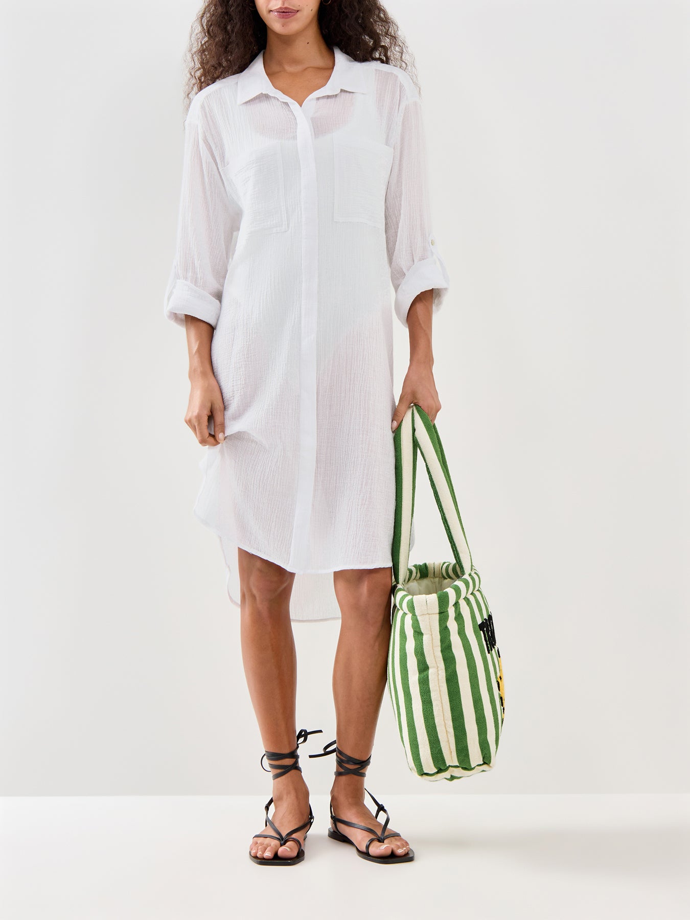 Crinkle Twill Beach Shirt White