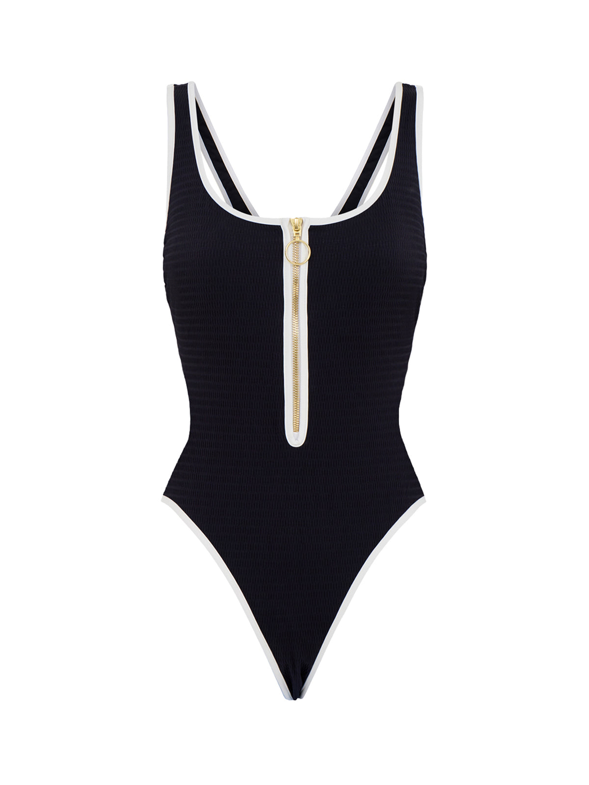 Beach Bound Zip Front Retro One Piece Black