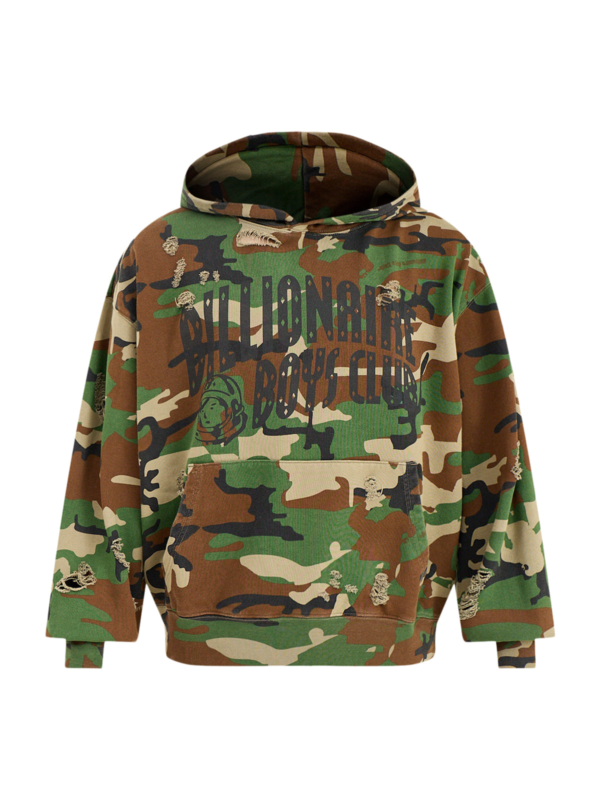 Distressed Camo Oversized Popover Hoodie Green