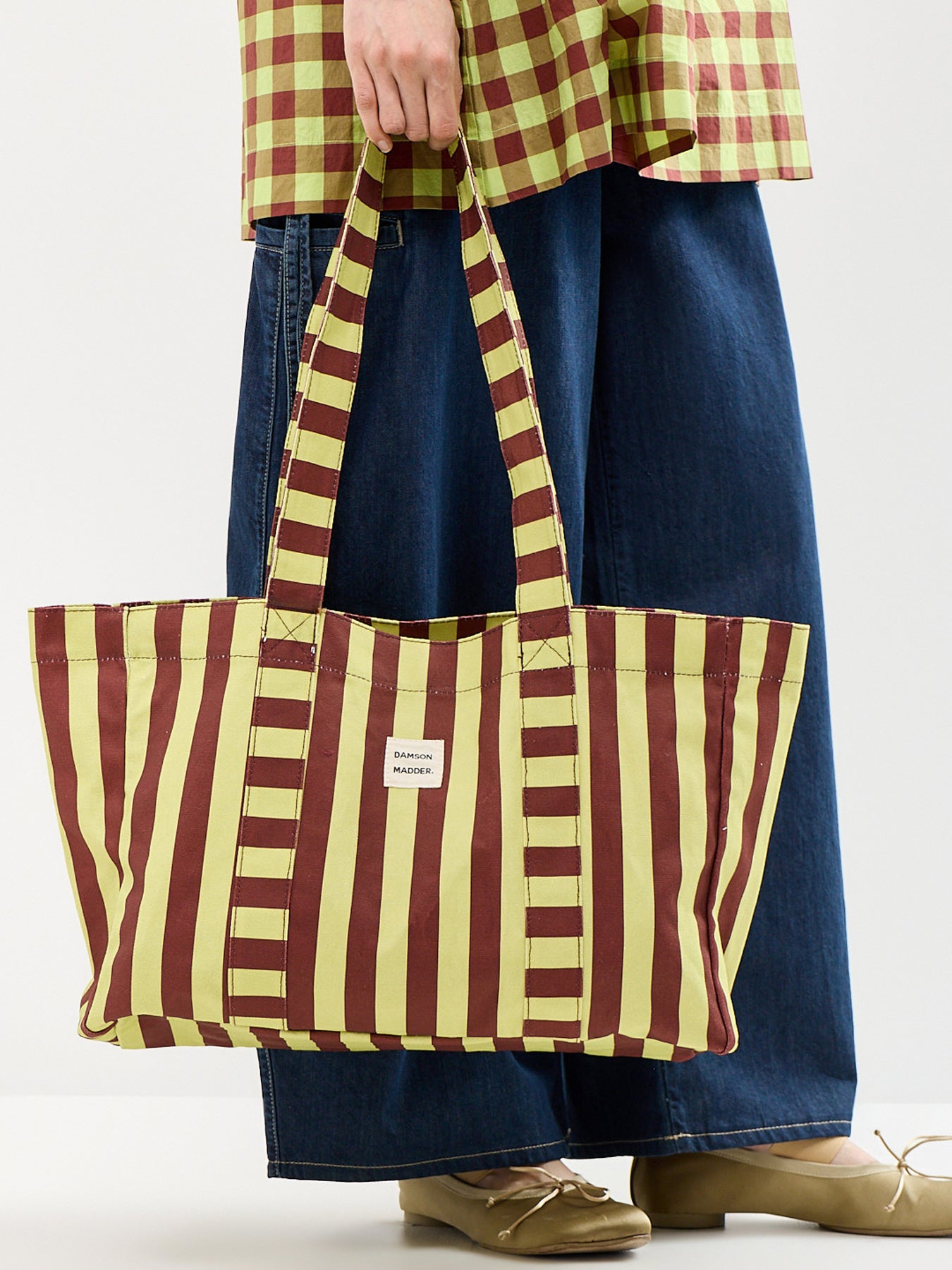 Large Canvas Tote Bag Green Stripe