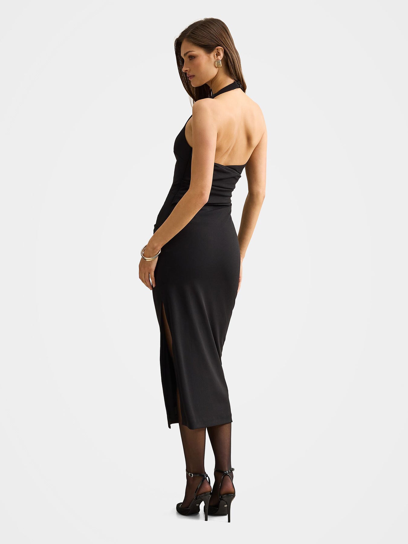 Daphne Halter Neck Column Midi Dress Black