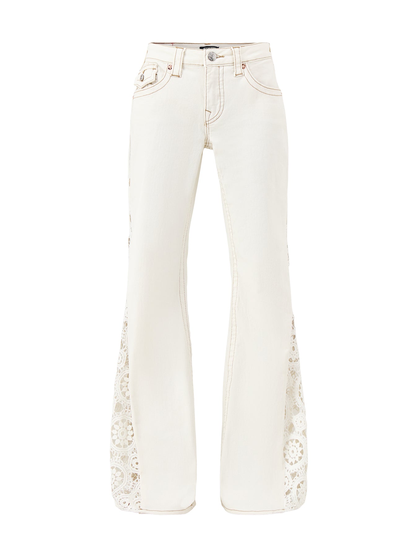 Crochet Mid Rise Flare Flap Jeans White