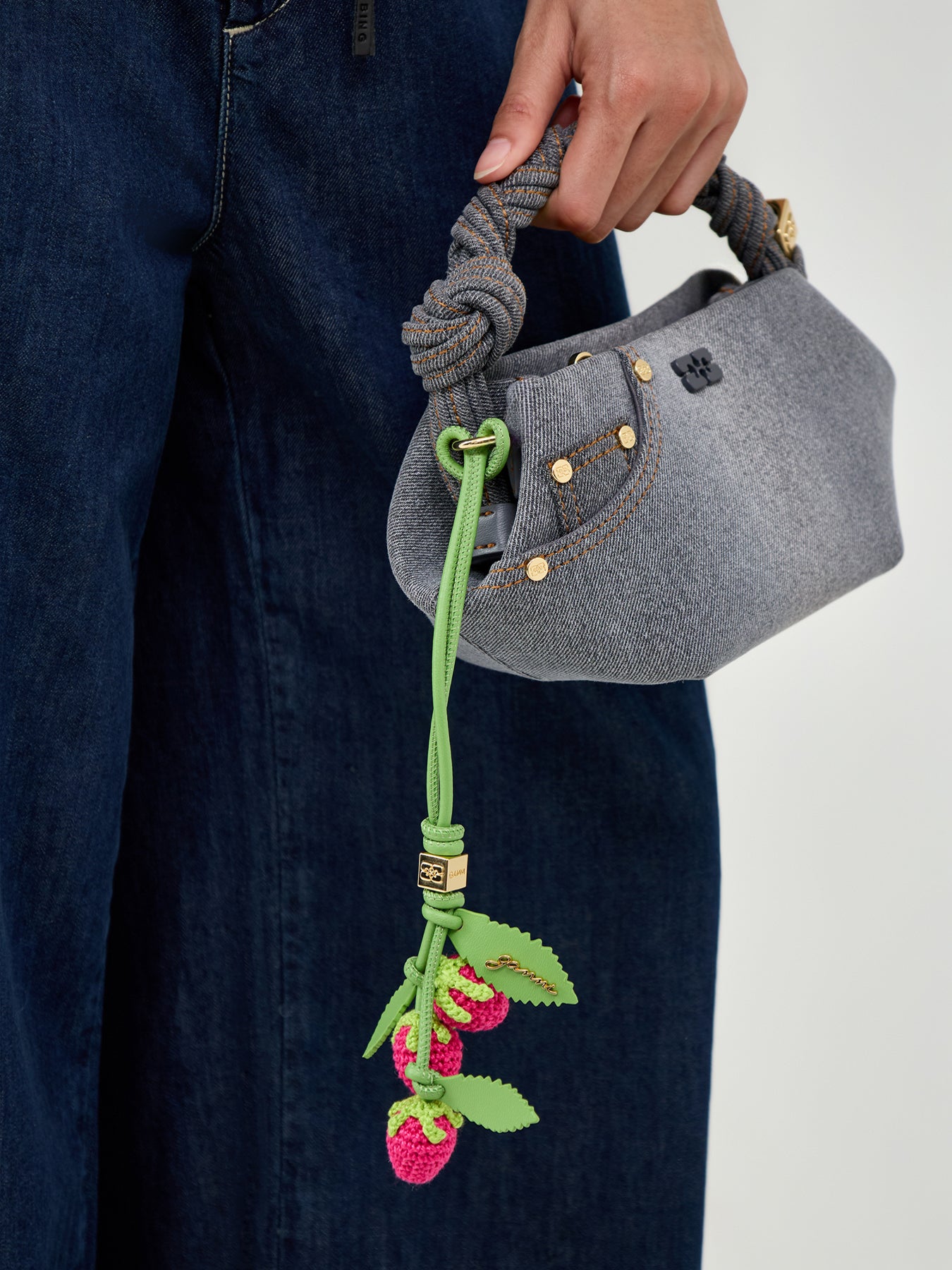 Raspberry Flower Bag Charm Pink