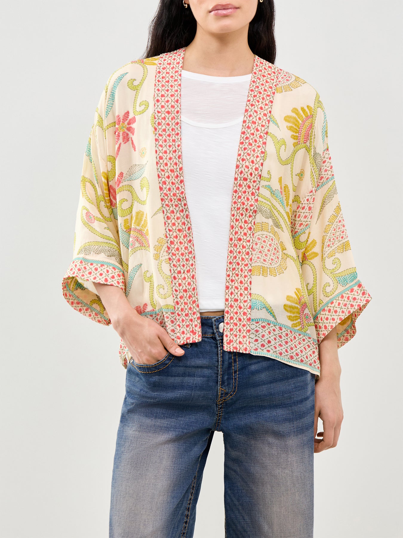 Giant Kantha Print Short Kimono