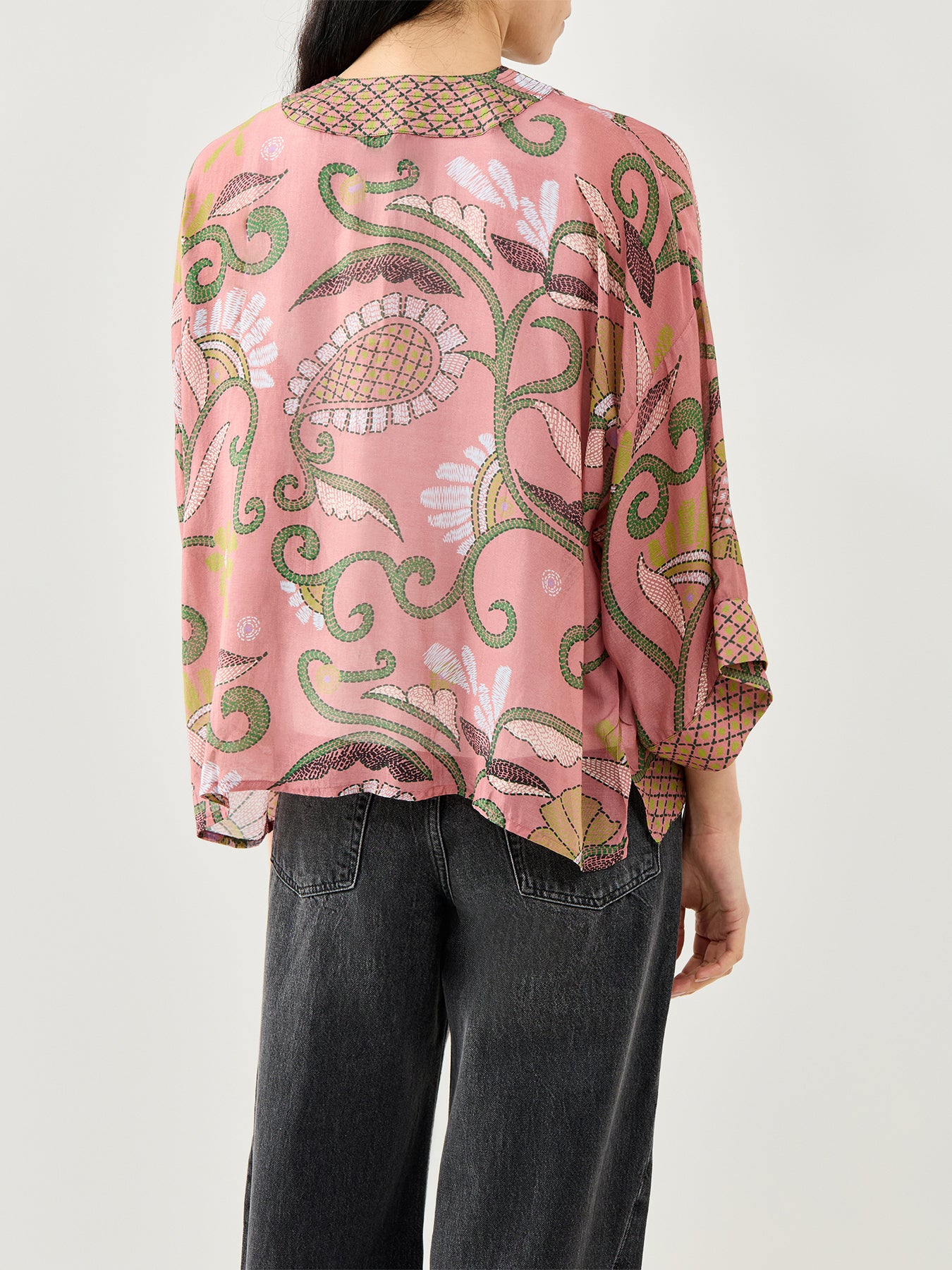 Giant Kantha Dusk Short Kimono Navy