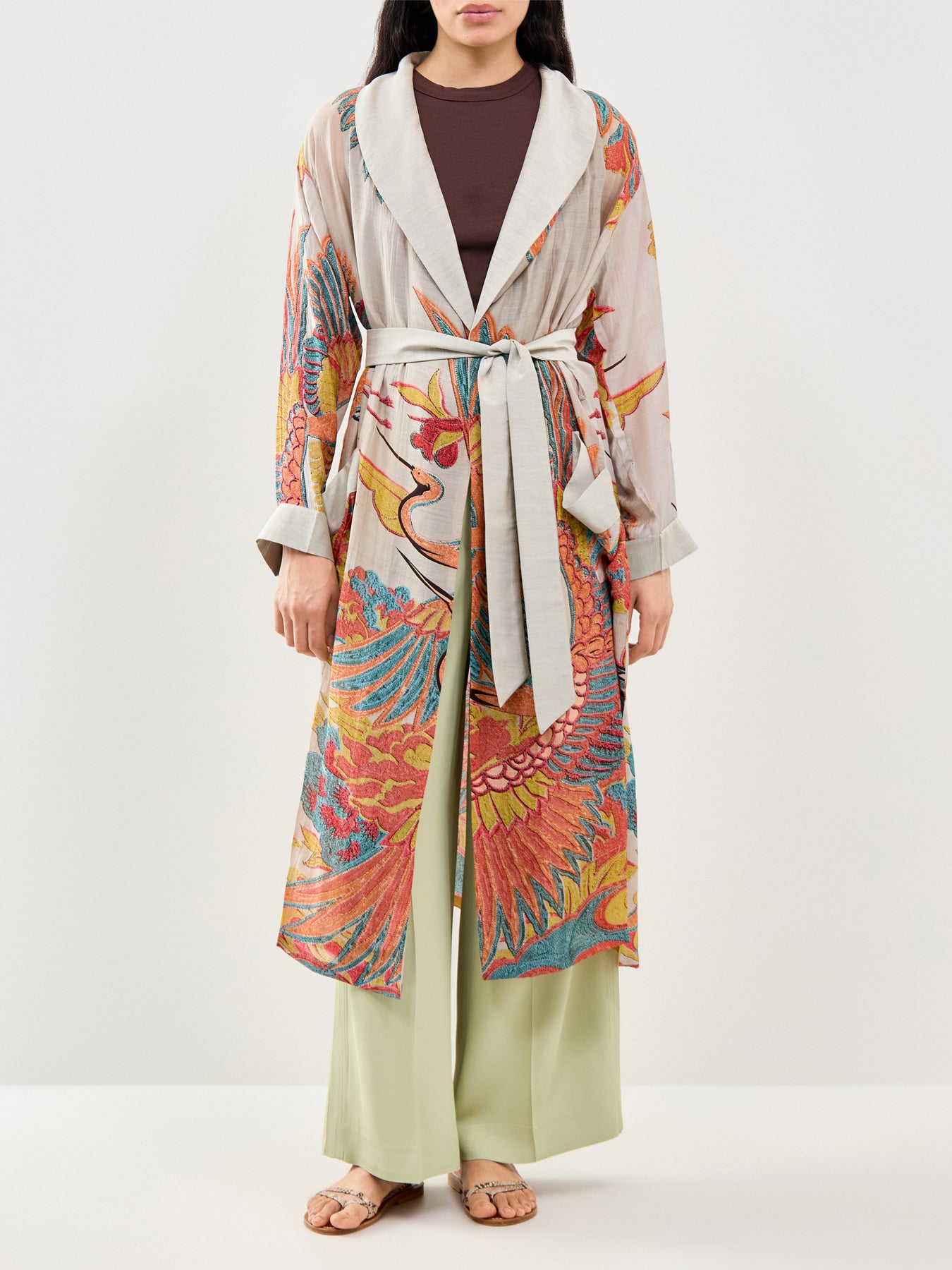Crane Print Gown Grey