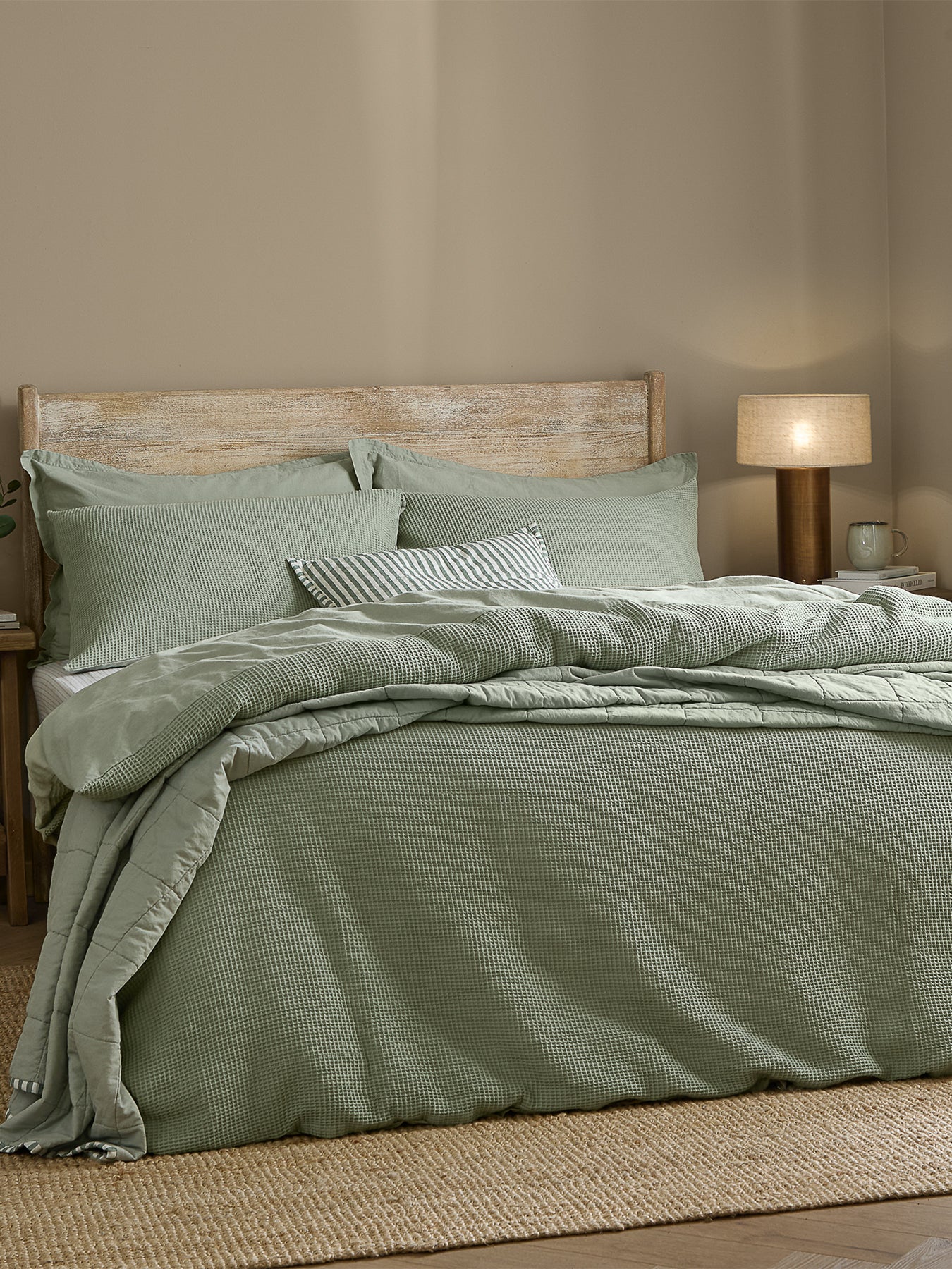 Cotton Hebden Relaxed Waffle Super King Duvet Set - Bay Green