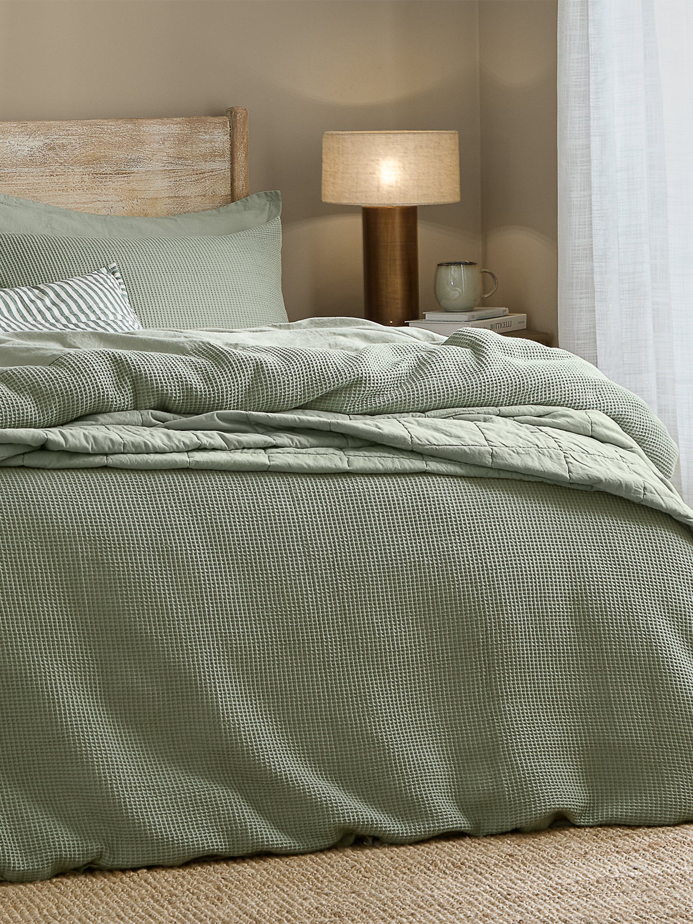 Cotton Hebden Relaxed Waffle Super King Duvet Set - Bay Green