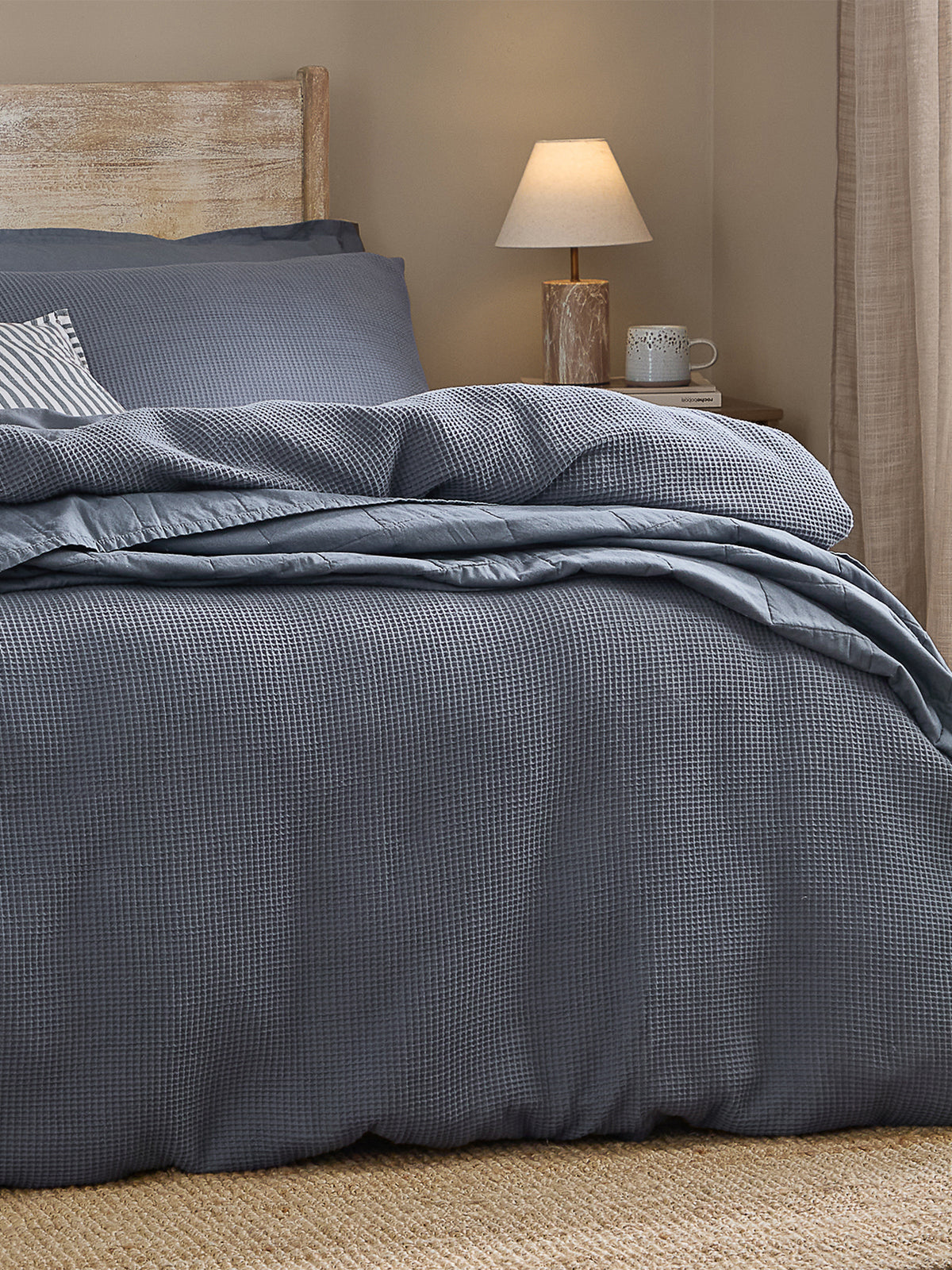 Cotton Hebden Relaxed Waffle King Duvet Set - Denim Blue