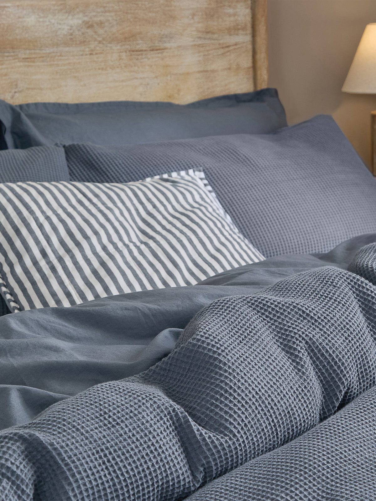 Cotton Hebden Relaxed Waffle Super King Duvet Set - Denim Blue
