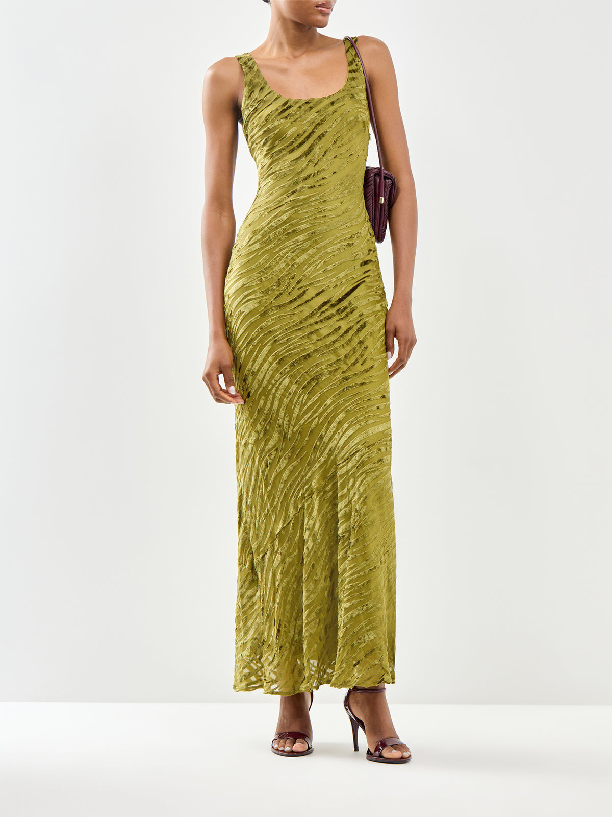 Kendall Scoop Devoré Maxi Dress Green