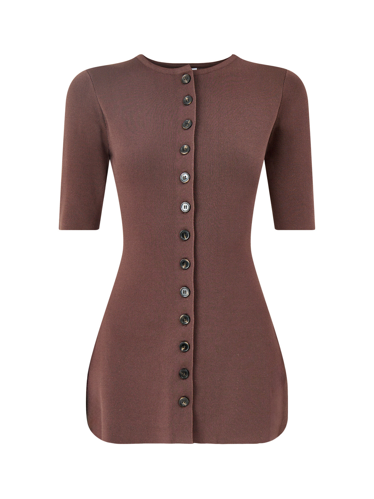 Lilah Longline Knit Short Sleeve Cardigan Brown