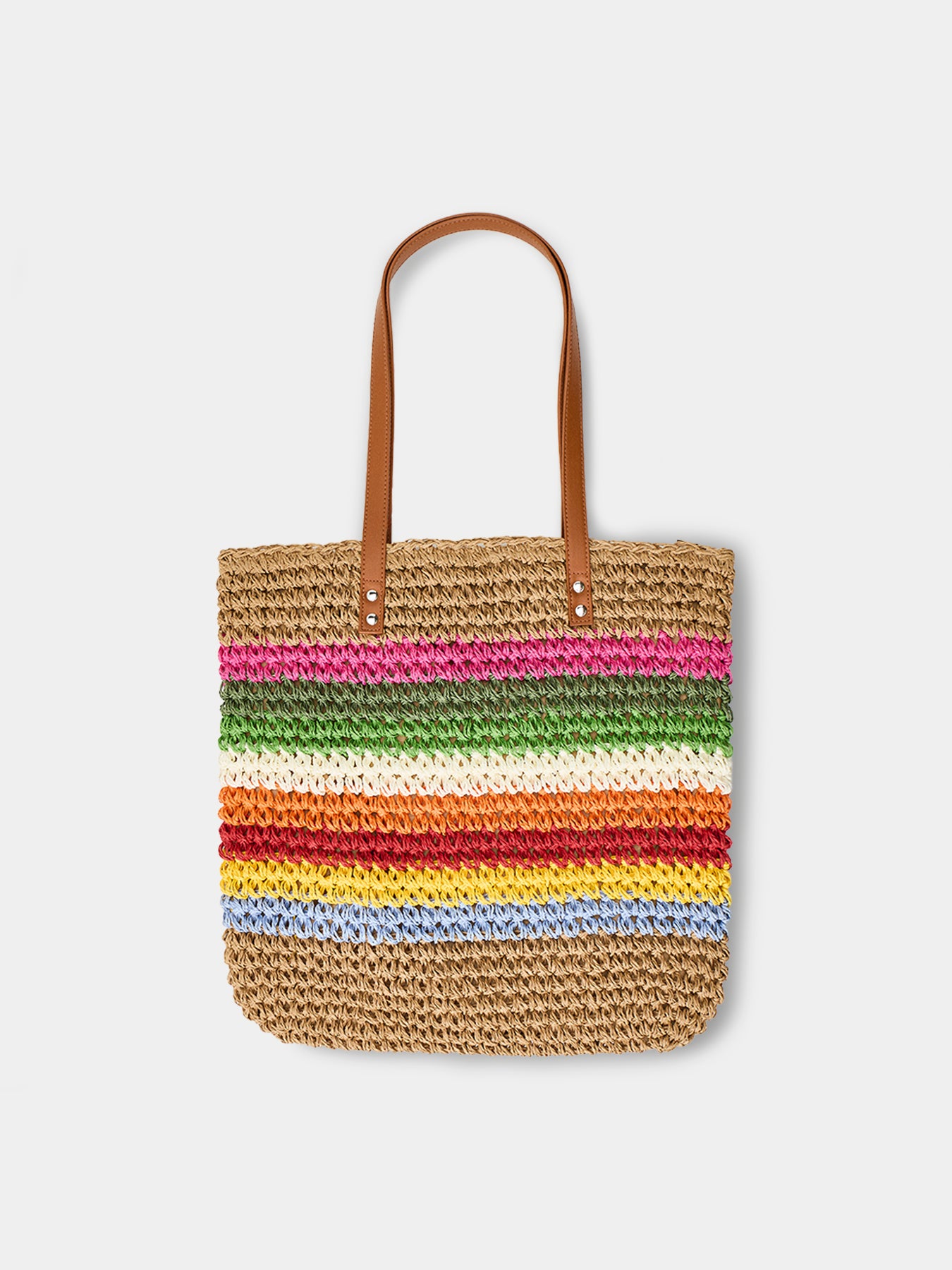 Pckiki Printed Straw Shopper Tote Bag Striped