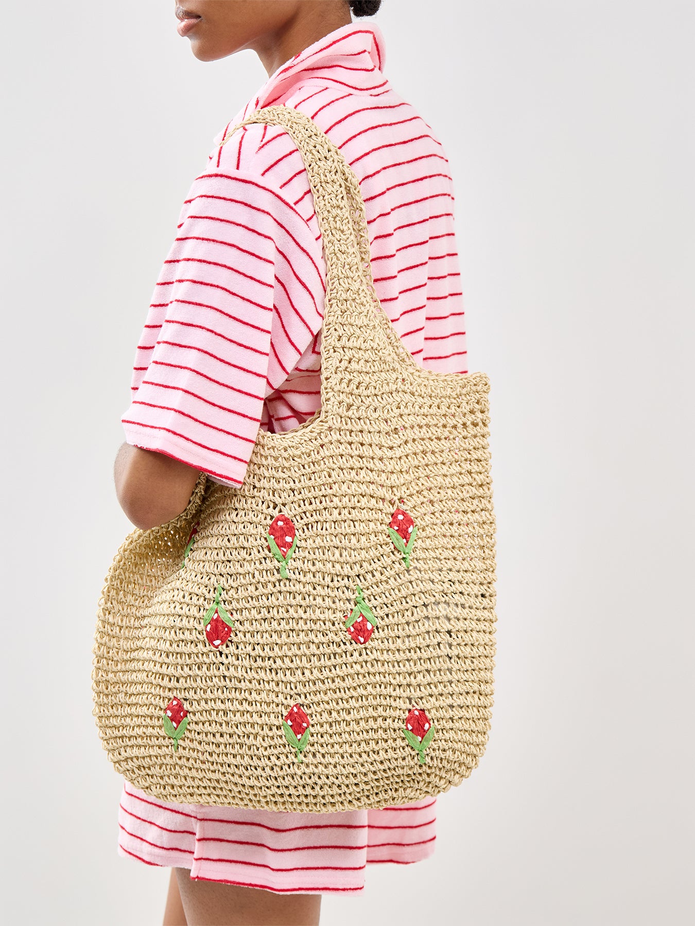 Pckelly Straw Shopper Tote Bag Beige